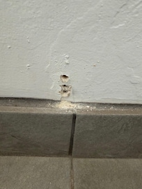 Some sort of hole from who knows what in bathroom