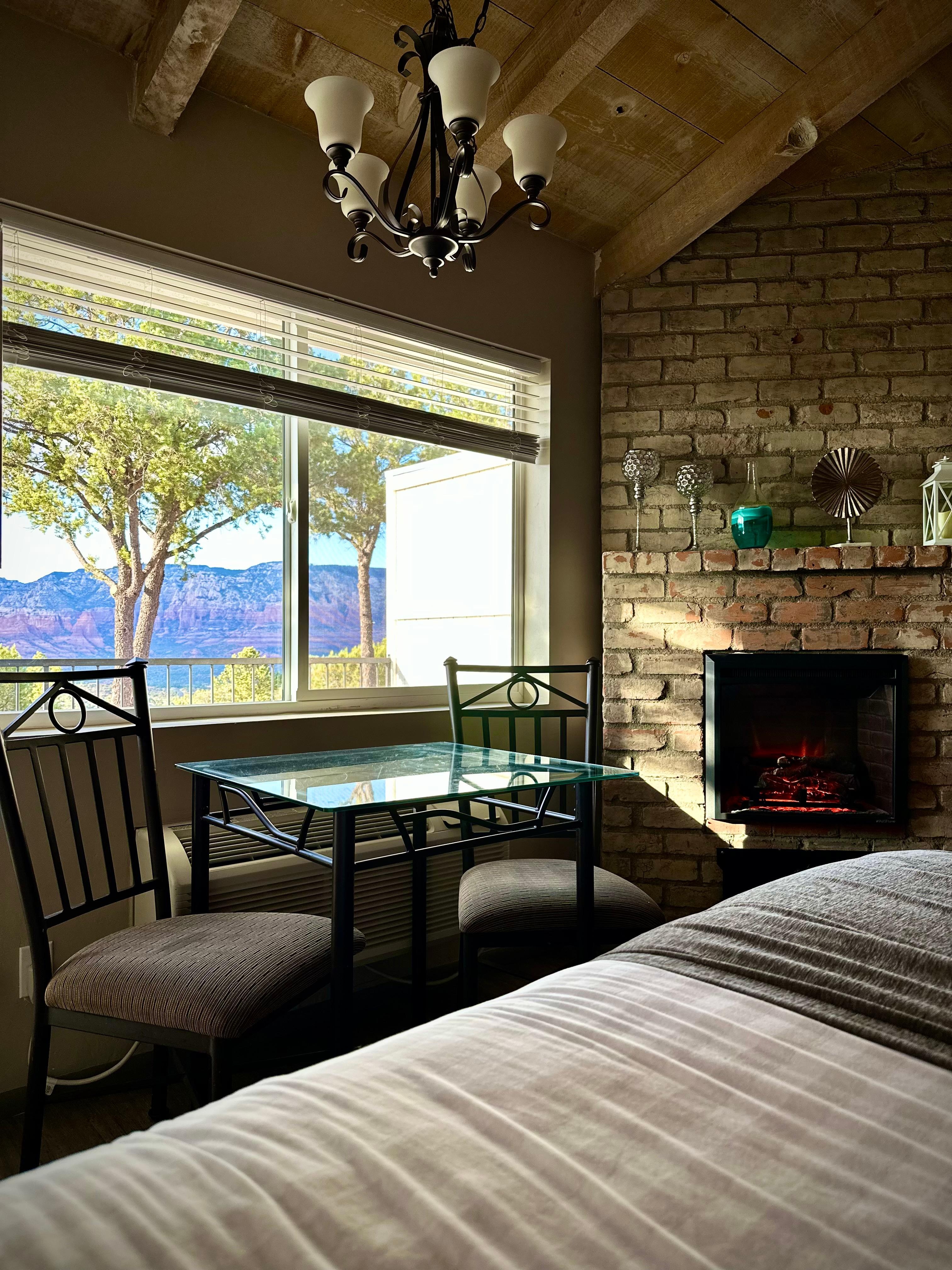 View from the bed, if staying in a room with the rim view.