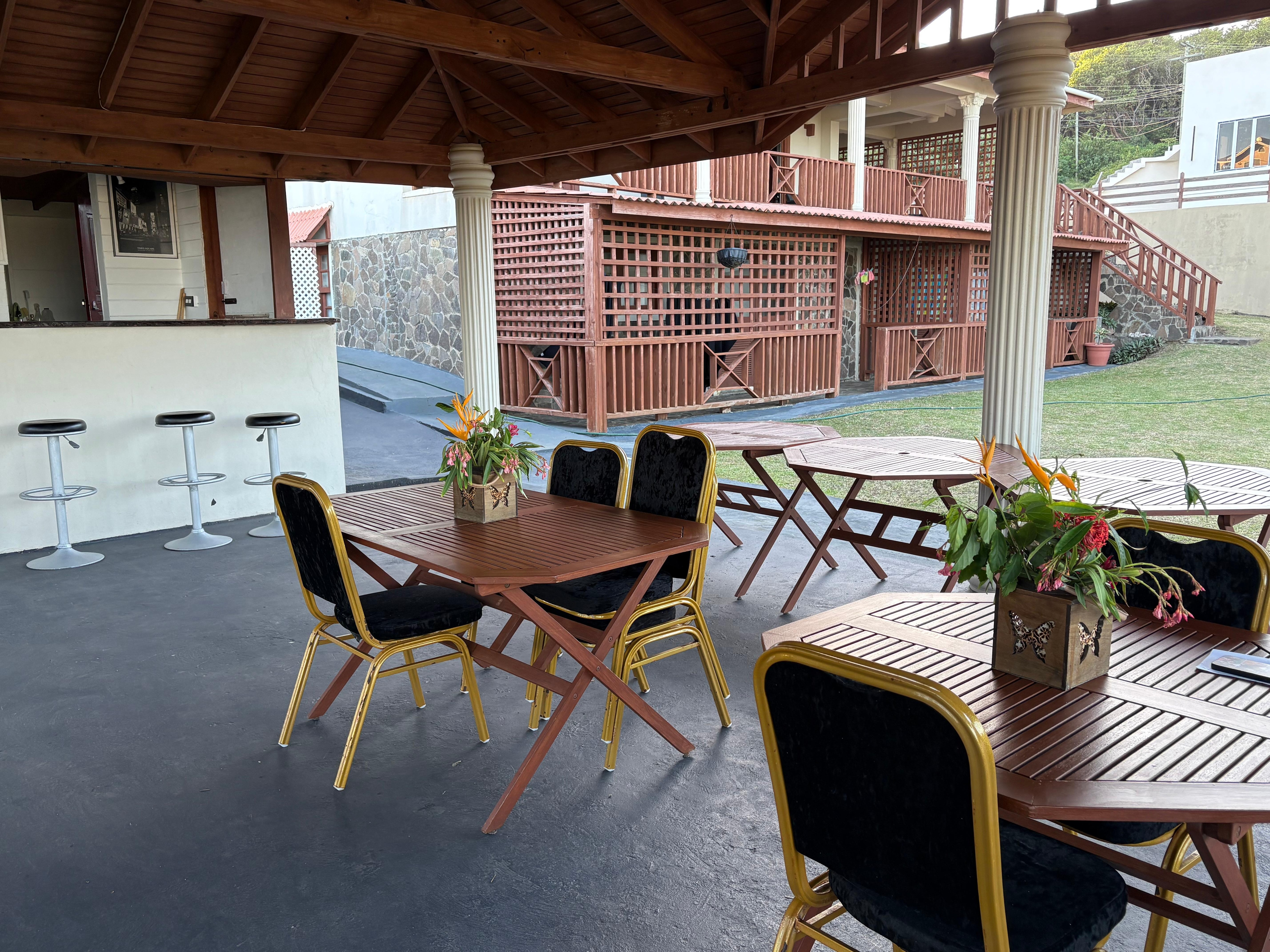 Comfortable seating options both outside and inside the grounds 