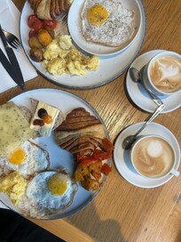 Breakfast with daily coffee however you like - oat cappuccinos for us