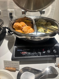 Hot items (scrambled eggs and sausage links not pictured)