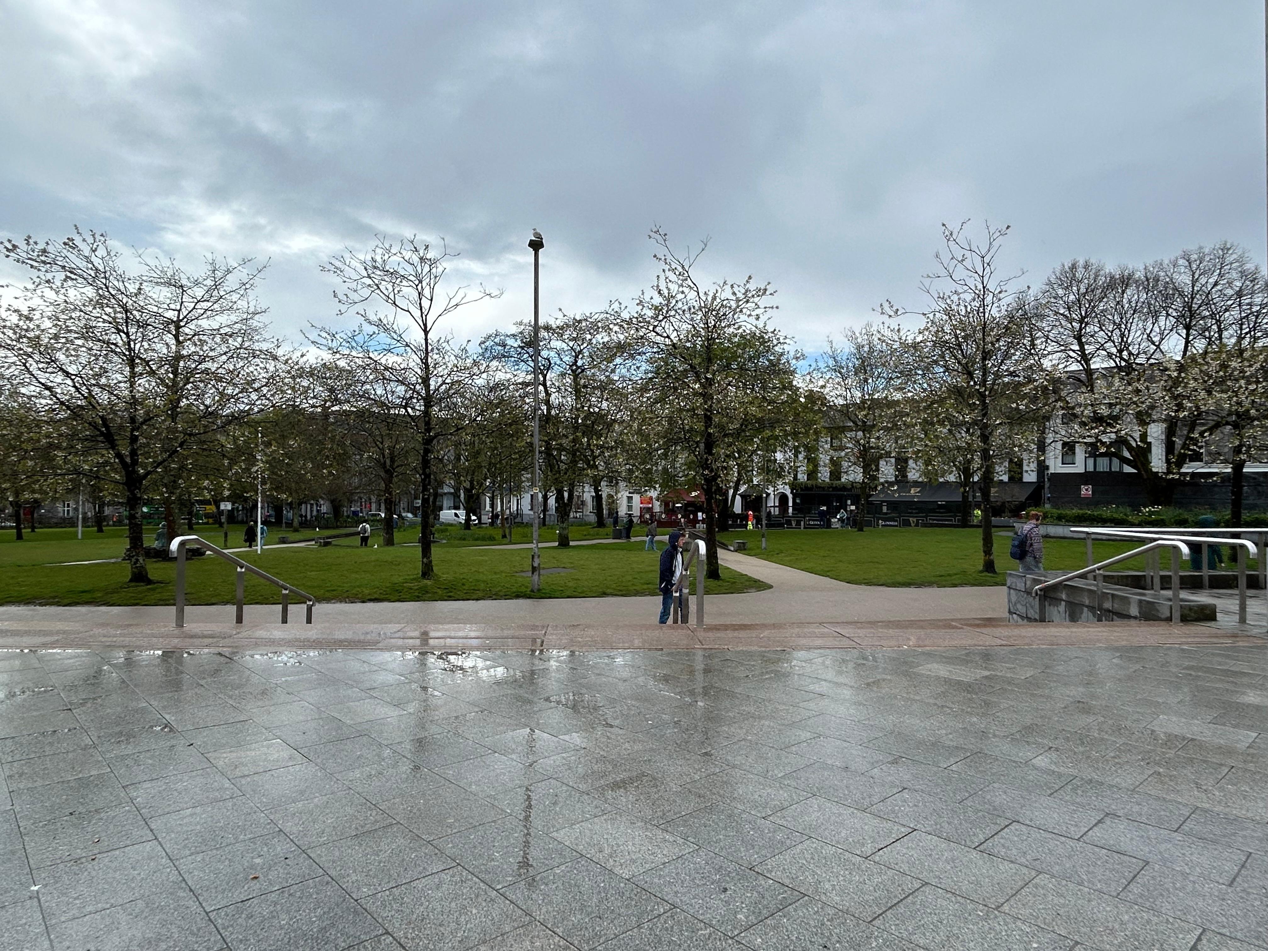 Eyre Square Park looking toward the hotel