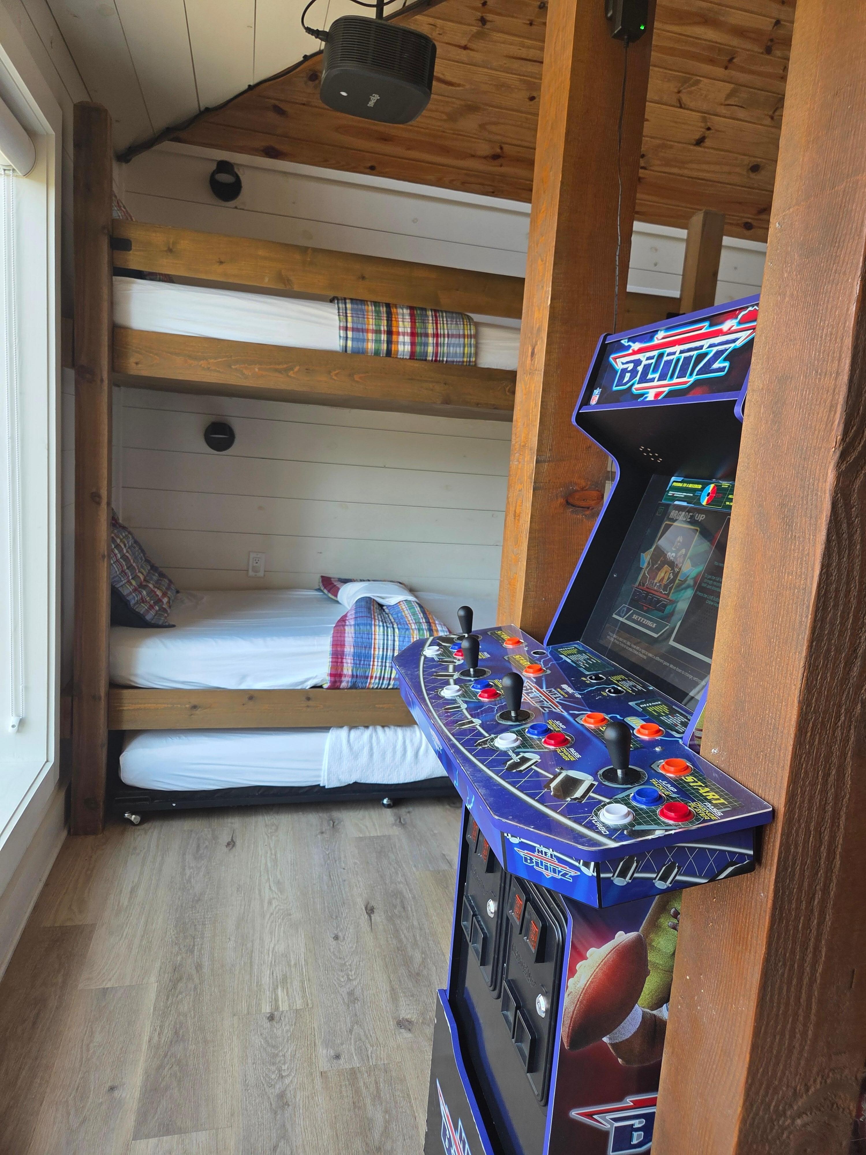 The kids room sleeps 6 and has it own bathroom upstairs. I recommended for multiple family vacation.