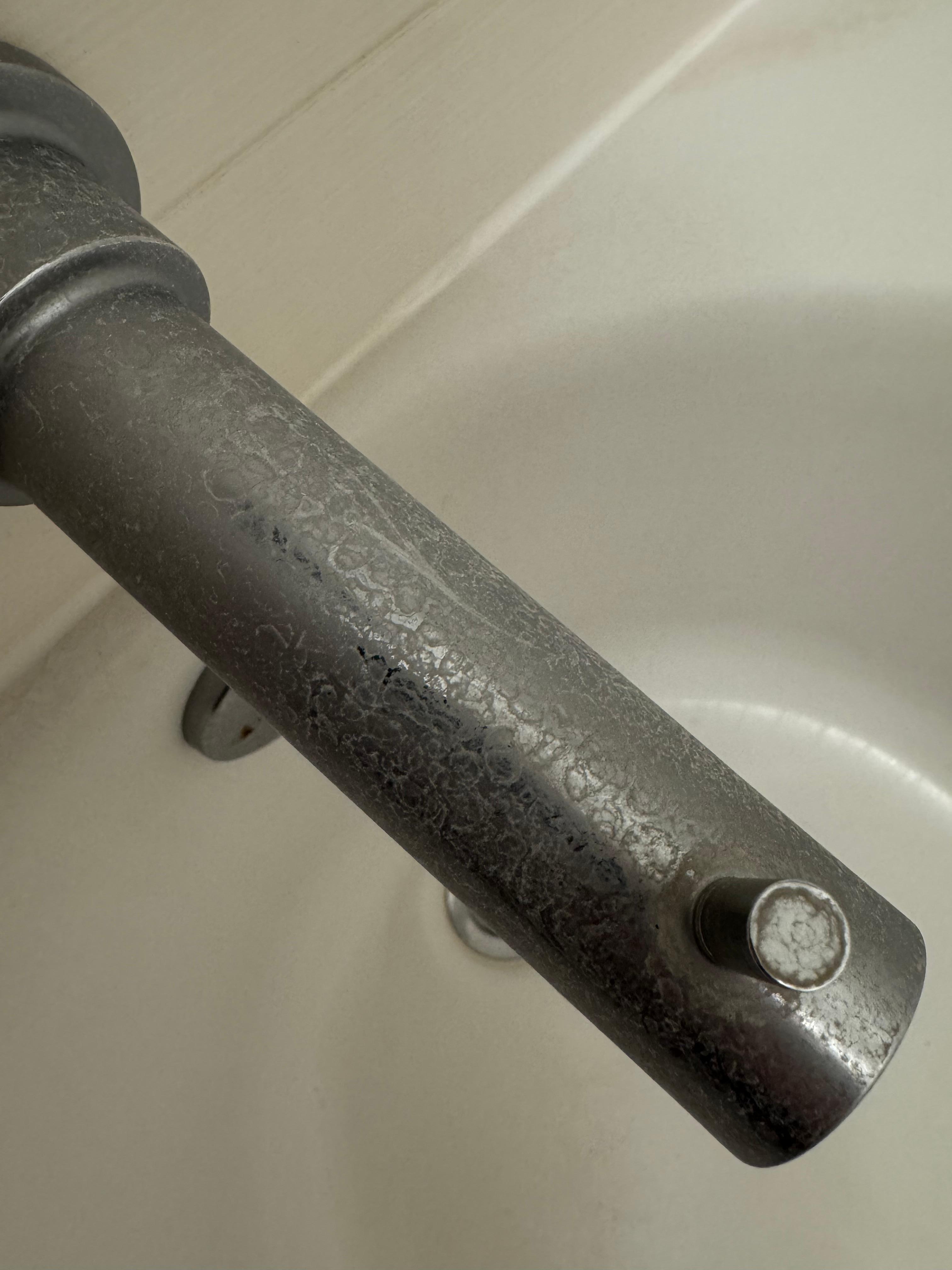 this was the faucet I scraped on it to make sure that it wasn’t a pattern, but no, it was definitely soap scum that scraped off