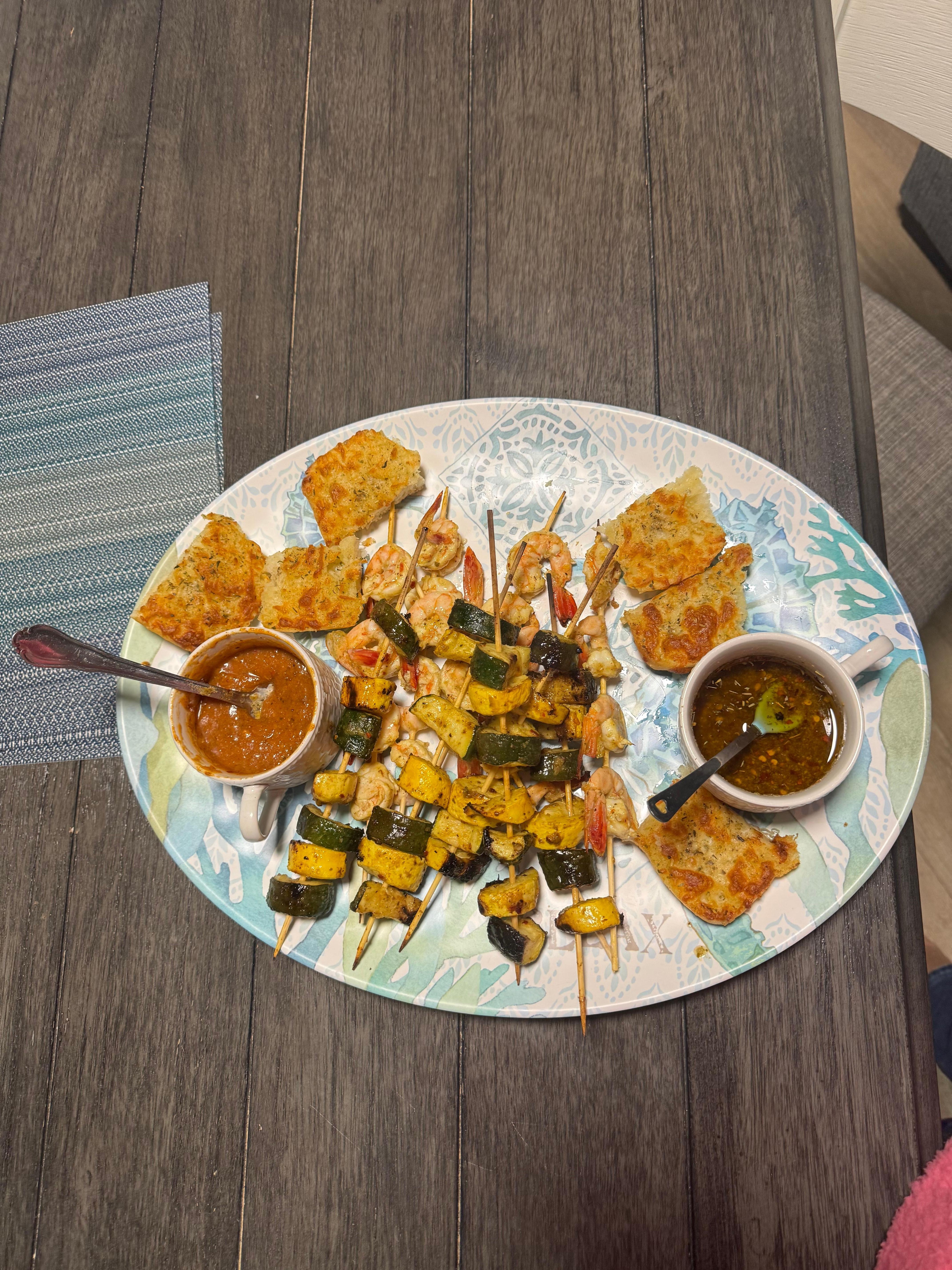 Yummy grilled shrimp! Thanks to Tracy’s tip on fresh caught shrimp at IGA and stocked kitchen -amazing grill on deck ! 