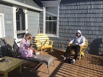 Morning coffee and breakfast facing the morning sun