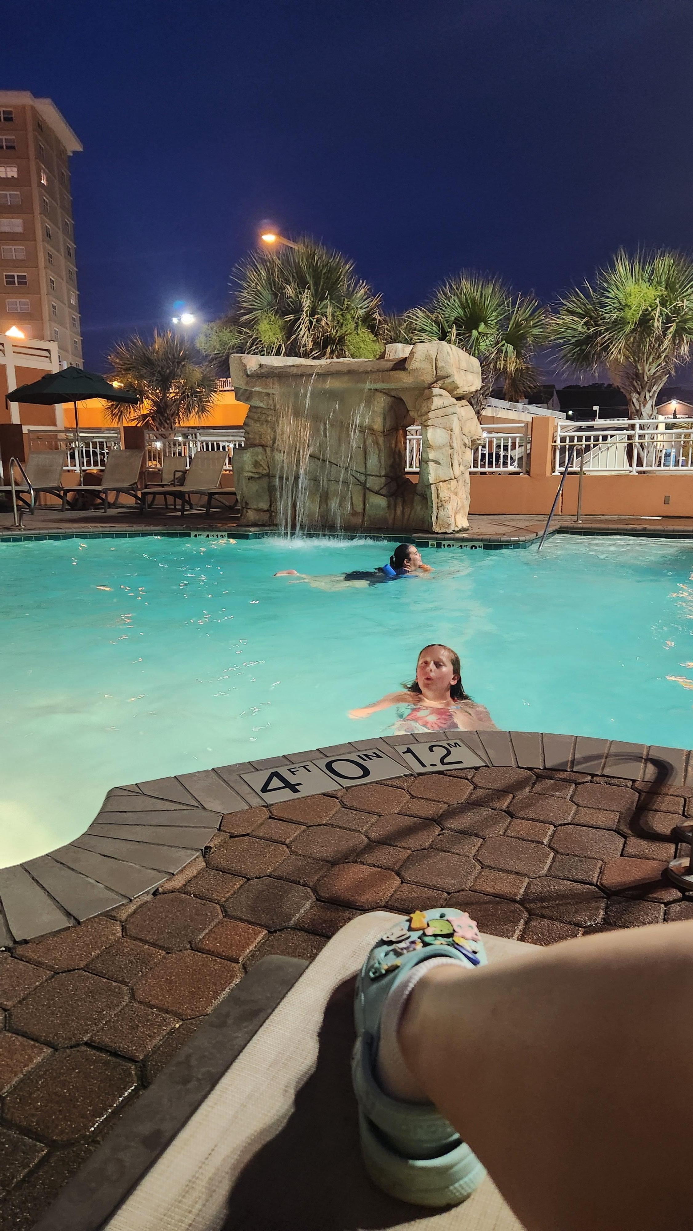 One of the pools at night