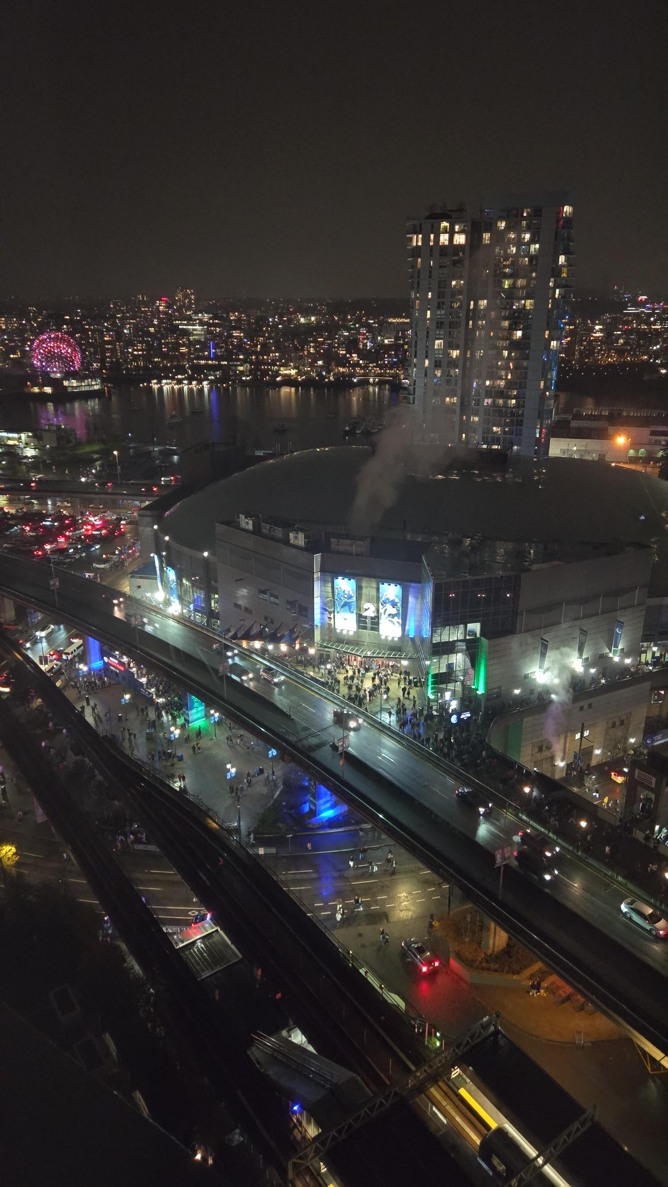 Night view of the arena from the 29th floor