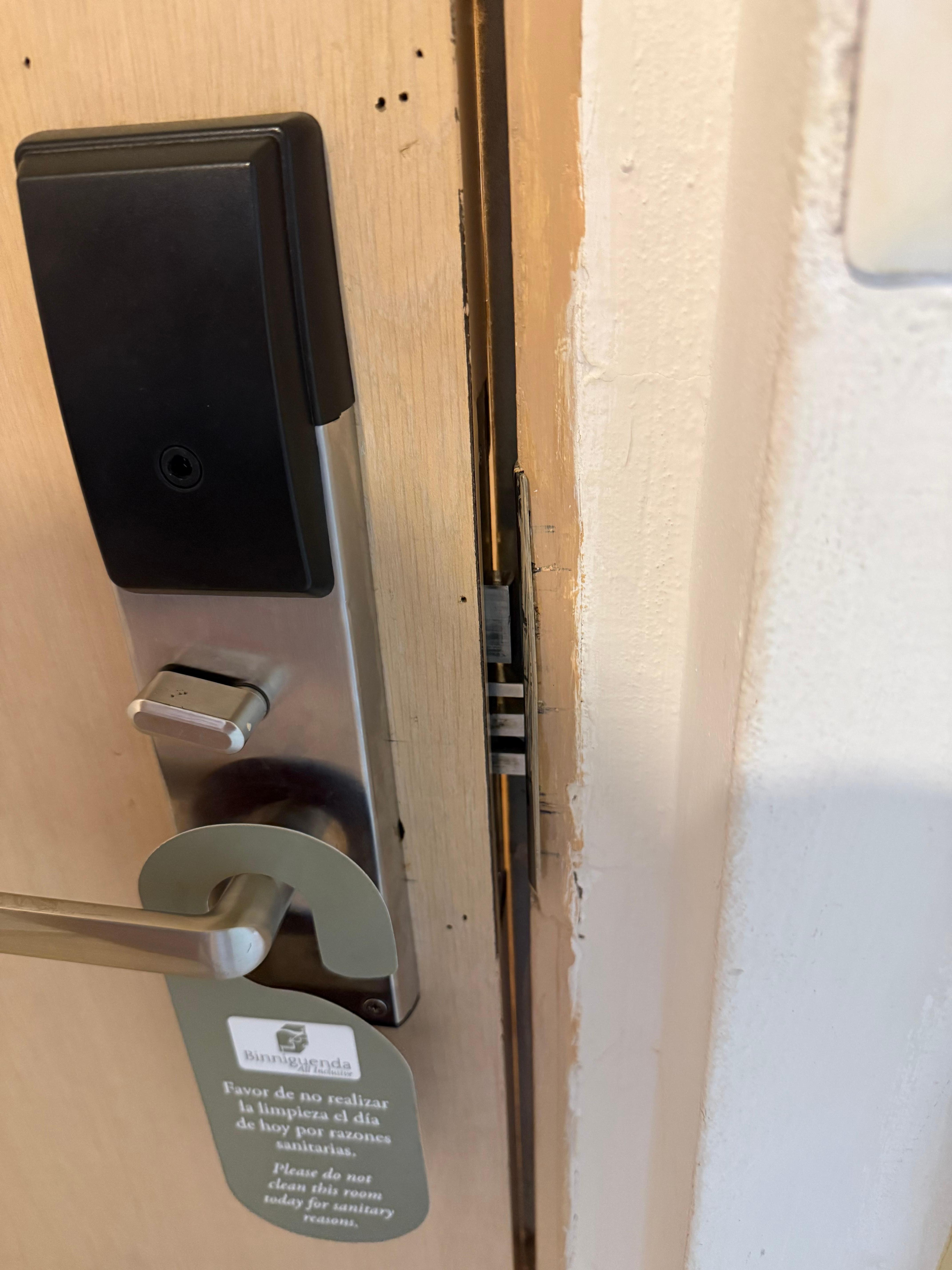 Main door to the room. Had a gap that you could see to the hallway and inside. 