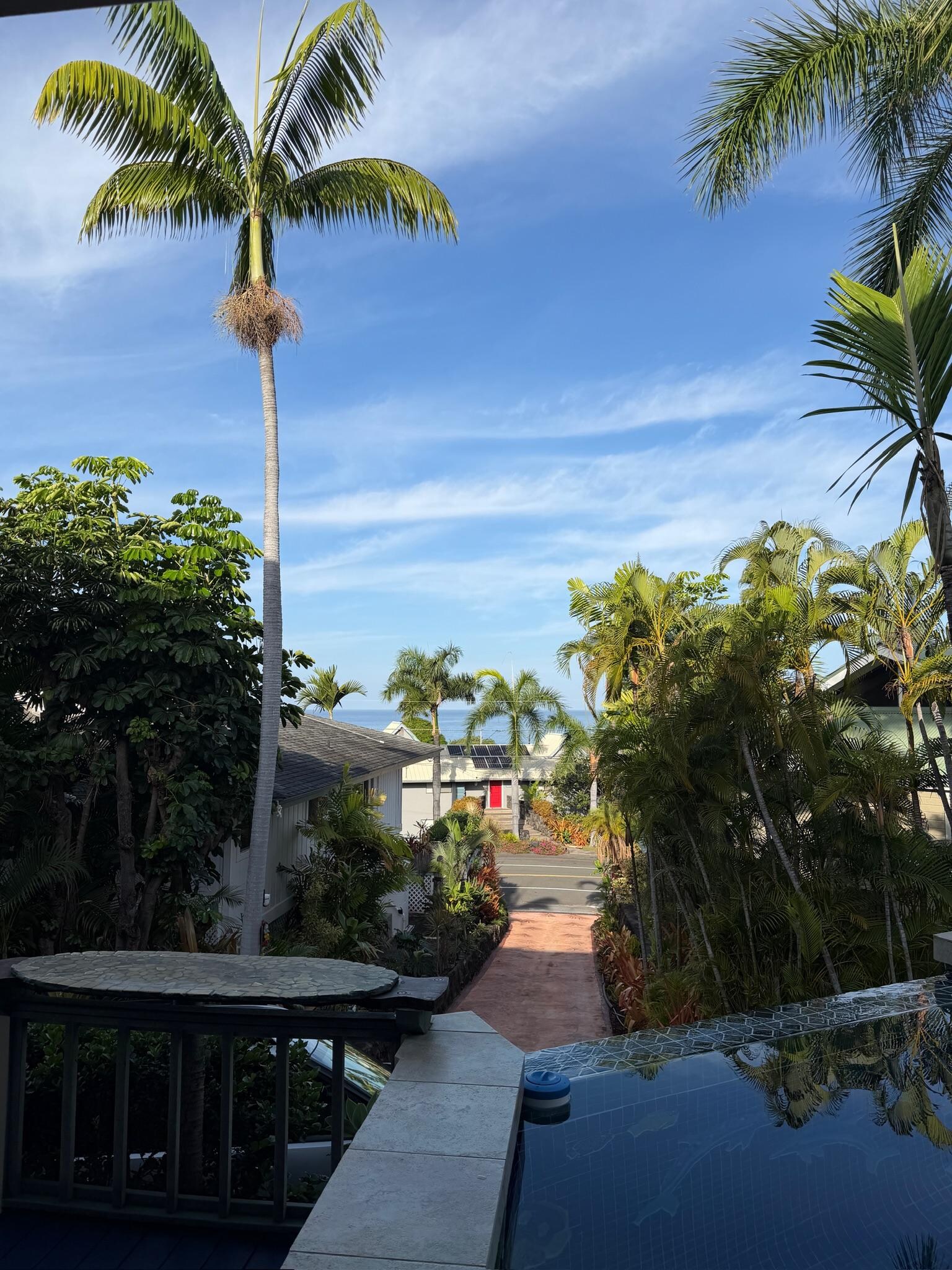 View of the driveway from the lanai. House is set back from the street and offers more privacy.