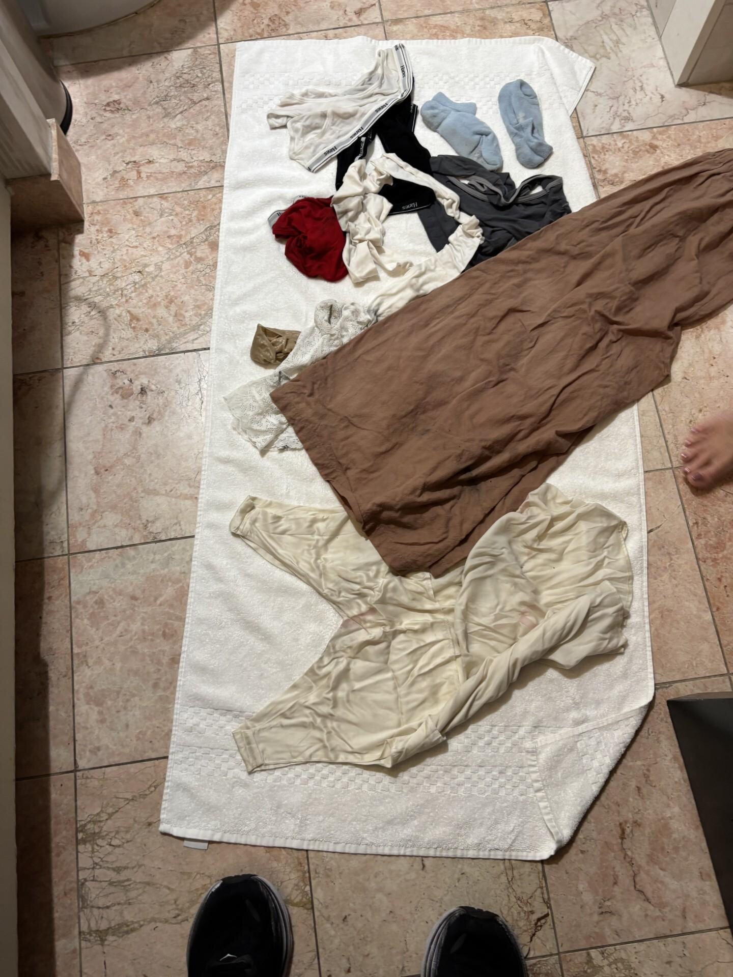 We had to ring out my clothes then wrap them in towels to dry them.