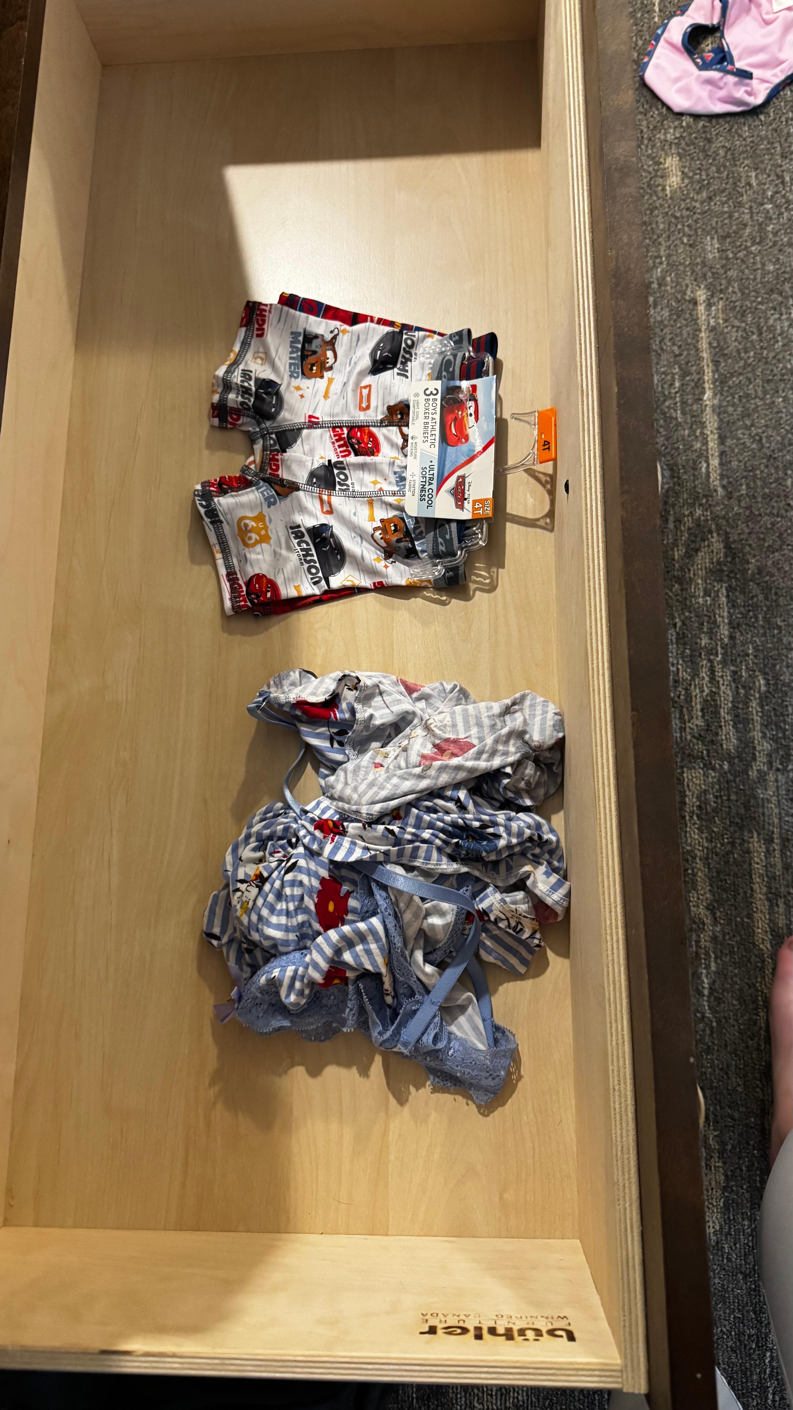 Leftover clothing in the drawer from a prior stay?  Gross. 