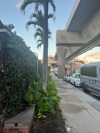 This is the front of hotel in some industial area