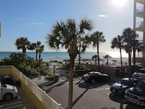 View of beach from balcony.
