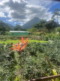 View of the Arenal volcano from our porch in front of our room.