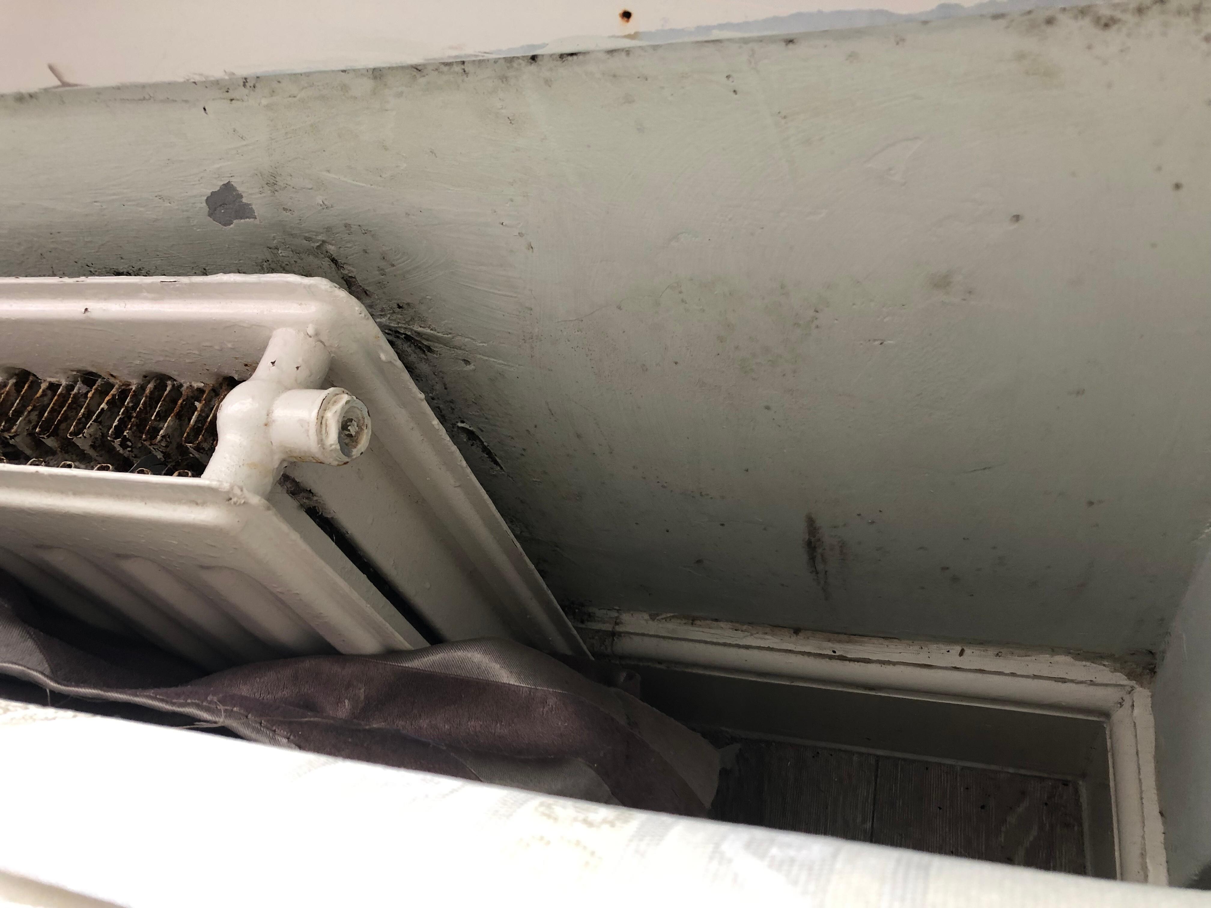 radiateur rouille, saleté et vétusté des murs... 