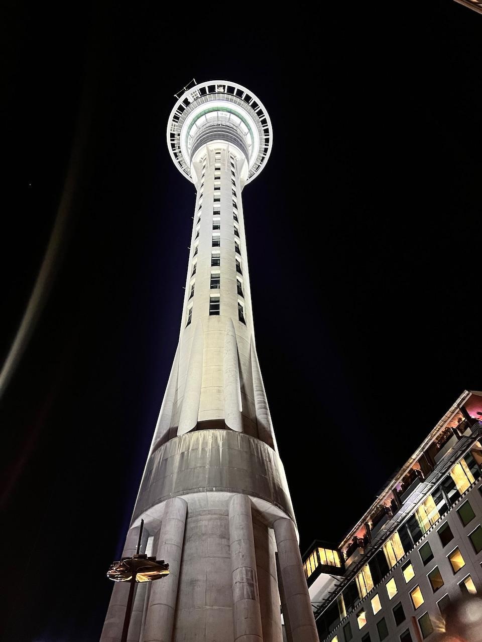 Rydges is 1 block away for Auckland’s SkyCity Tower, night view.