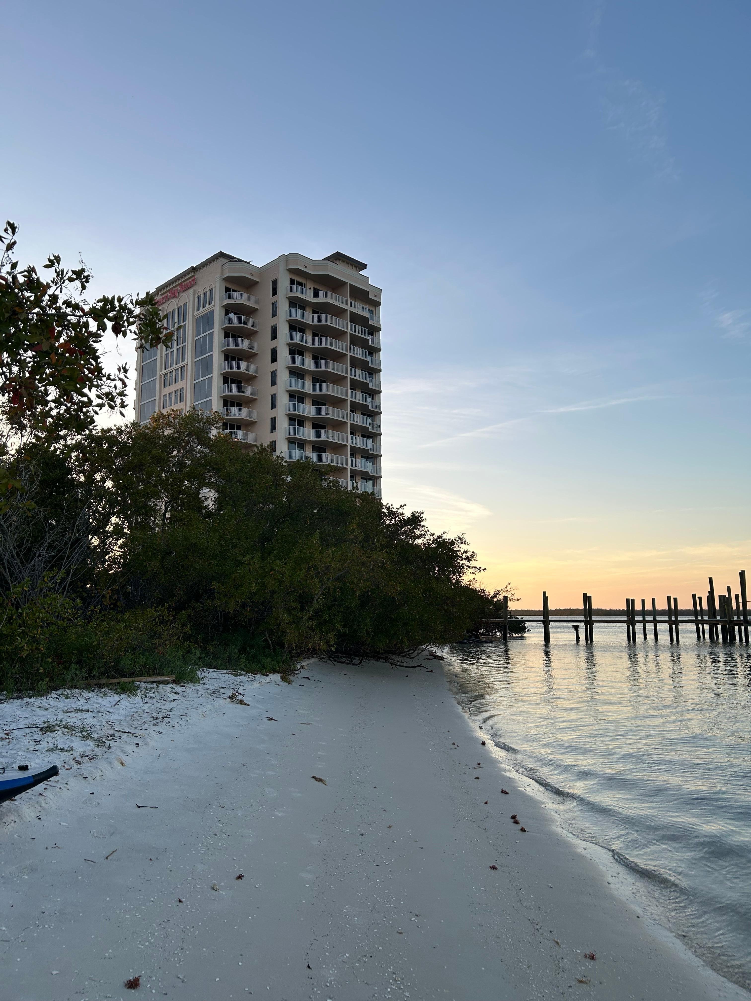 View of the resort from the little beach. 