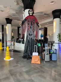 Ready to greet guests for Halloween