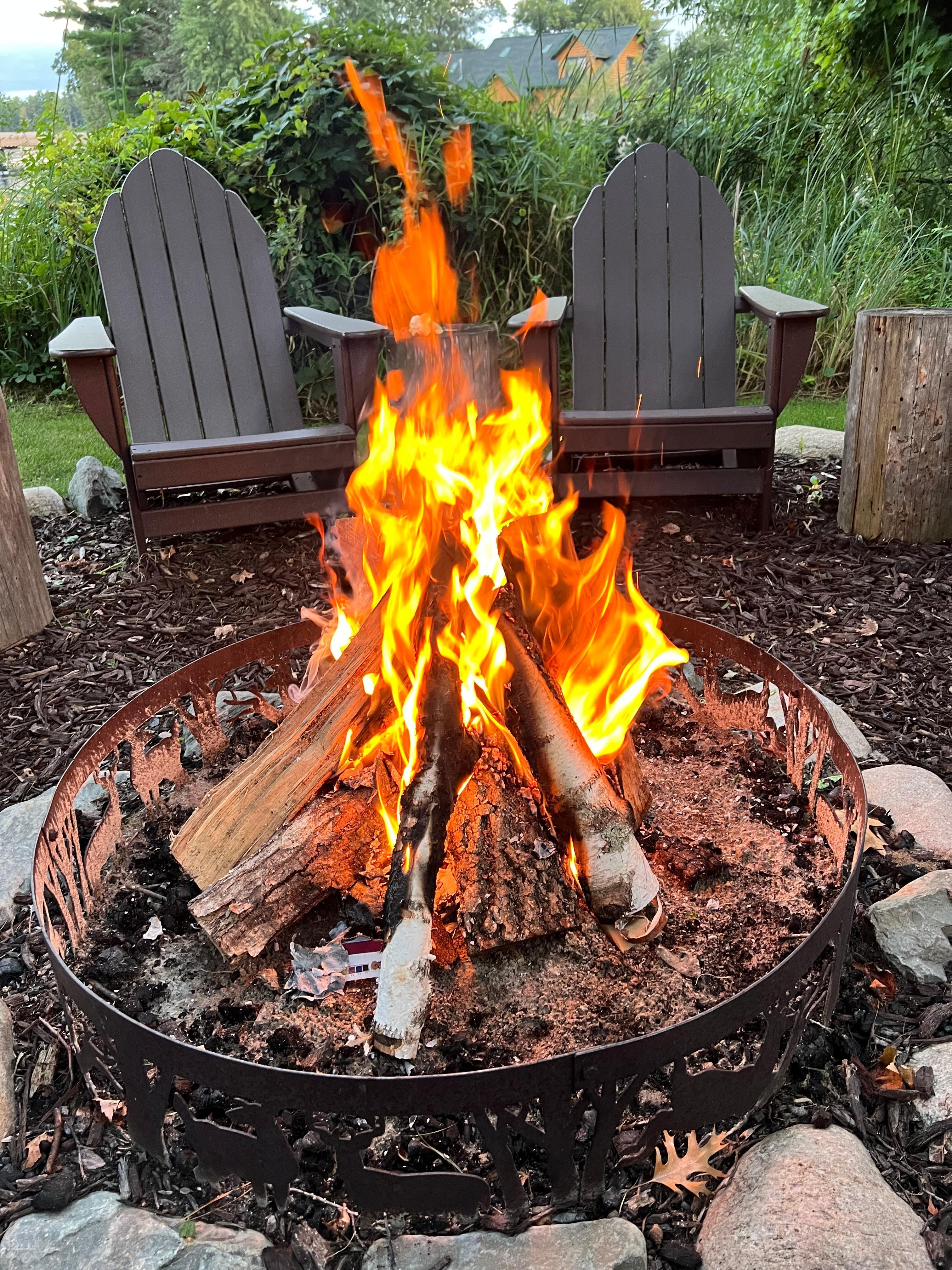 The family enjoyed an evening fire.  