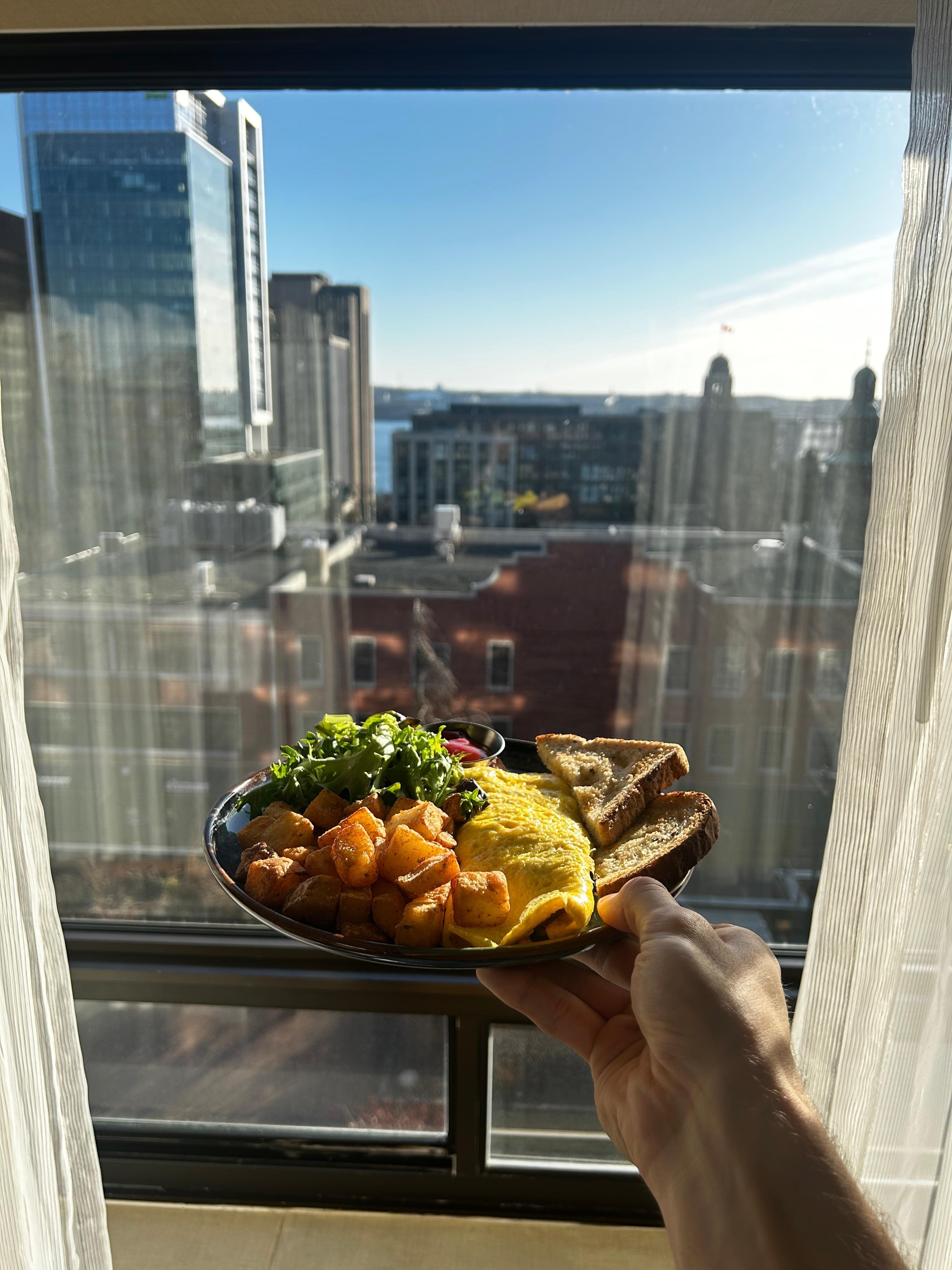 Breakfast along with view. 