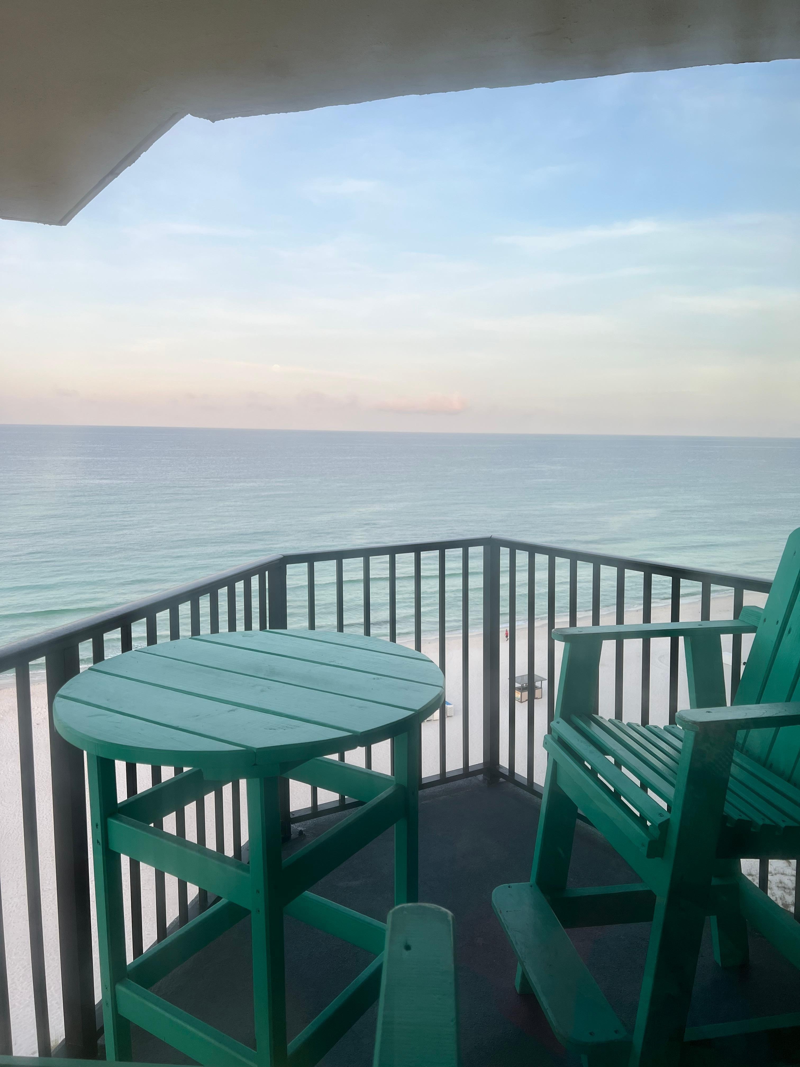 The view from the sliding door of the balcony.