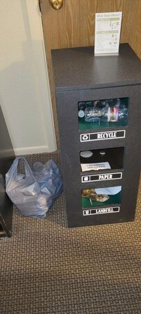 Substitute trash can in room.