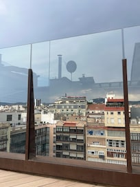 The lounge area and view next to the pool