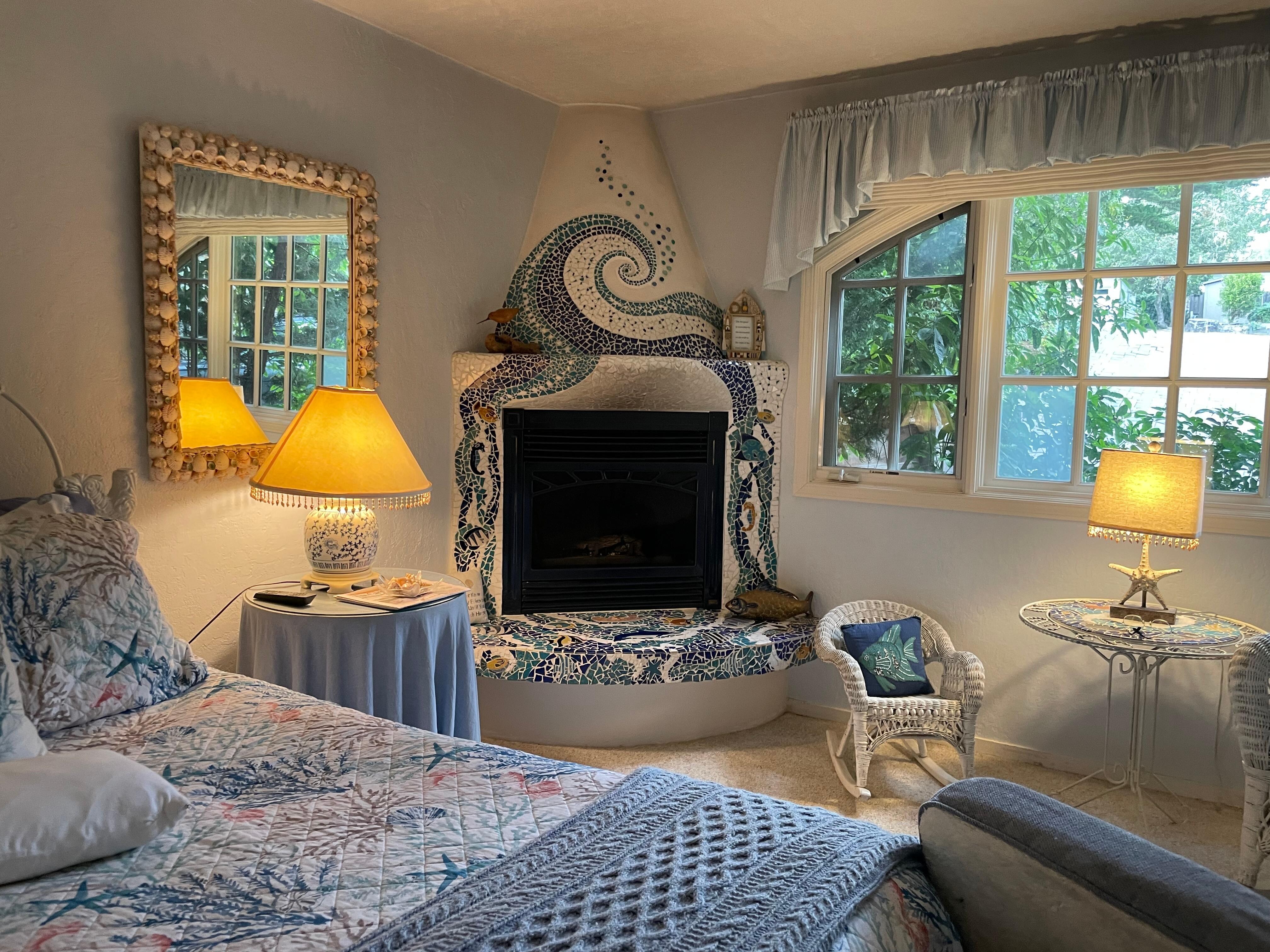 Lower bedroom has king mattress & thermostat gas fireplace which we enjoyed on chilly times. 