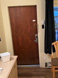 Door frame square door crooked, gap on right bottom of door
If you set a bottle on the floor, it would roll
