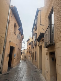 Front of the hotel- there is a park available to the hotel at the little church just up from the hotel - good for unloading and check in