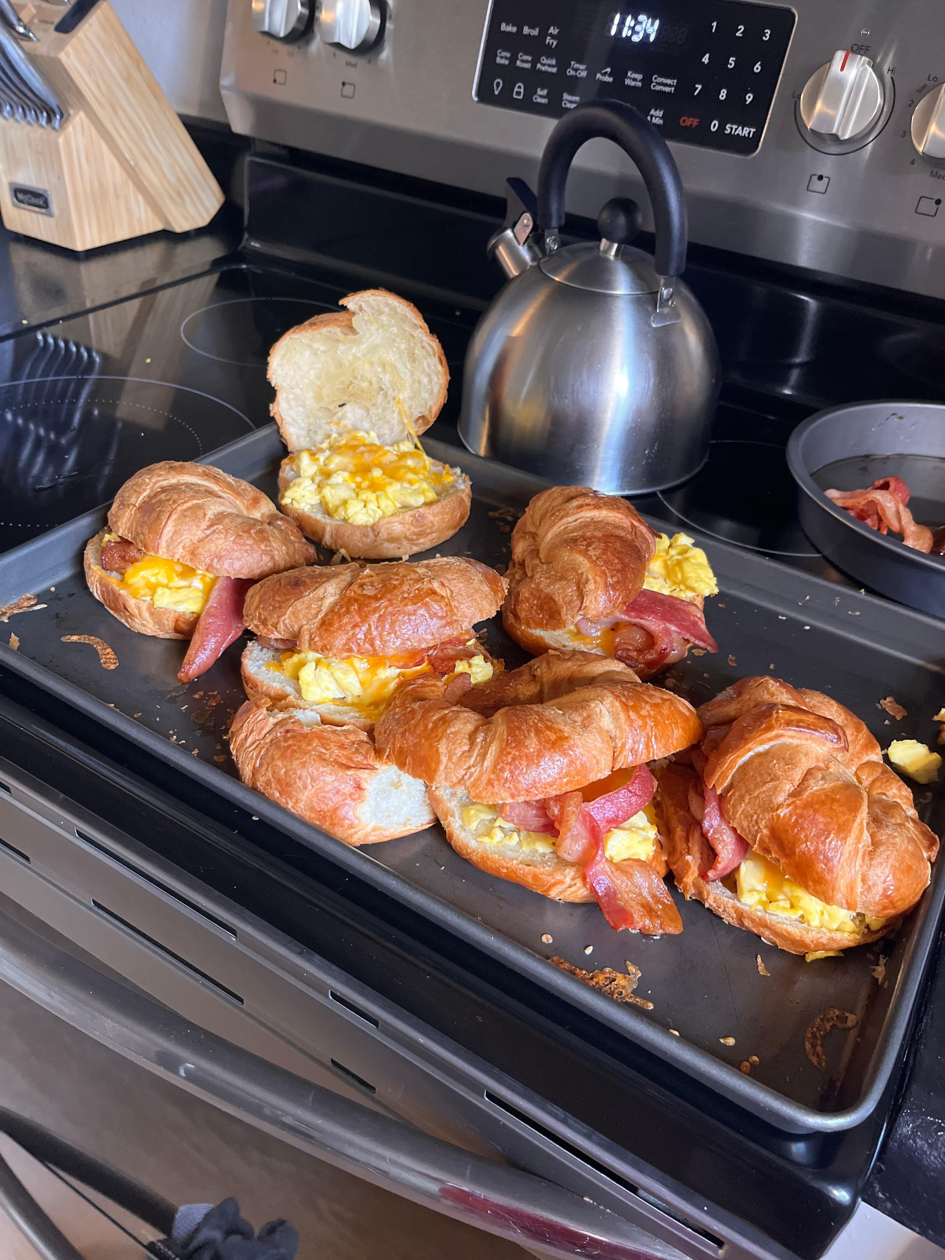 I made croissant sandwiches for breakfast one morning. Love the new oven! It was clean. The kitchen was very organized and it was easy to find everything we needed to cook with. 