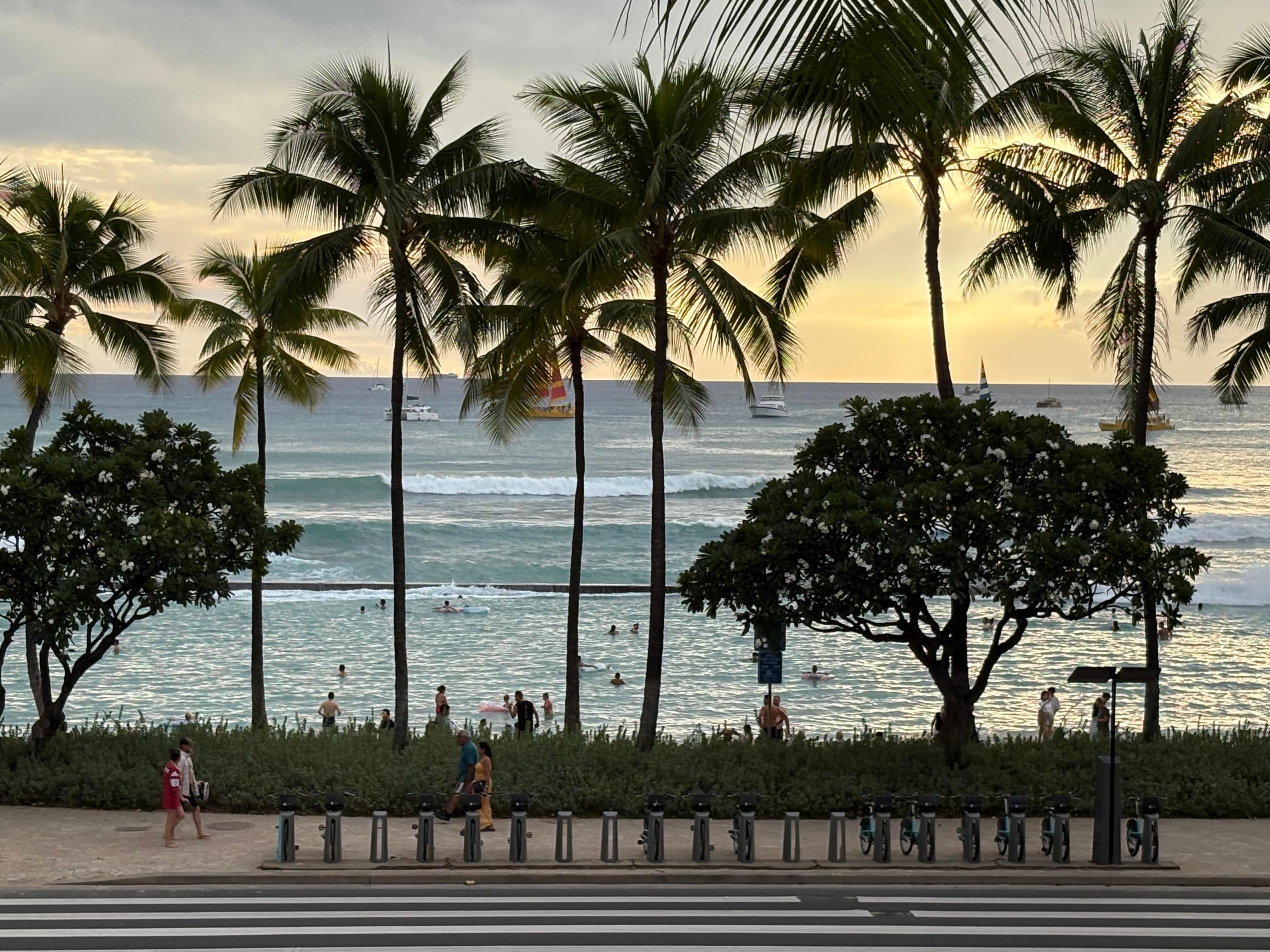 View from Twin Fin pool area at sundown.