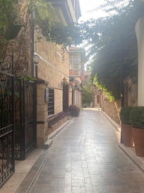 The alley where the hotel
Is. No cats.