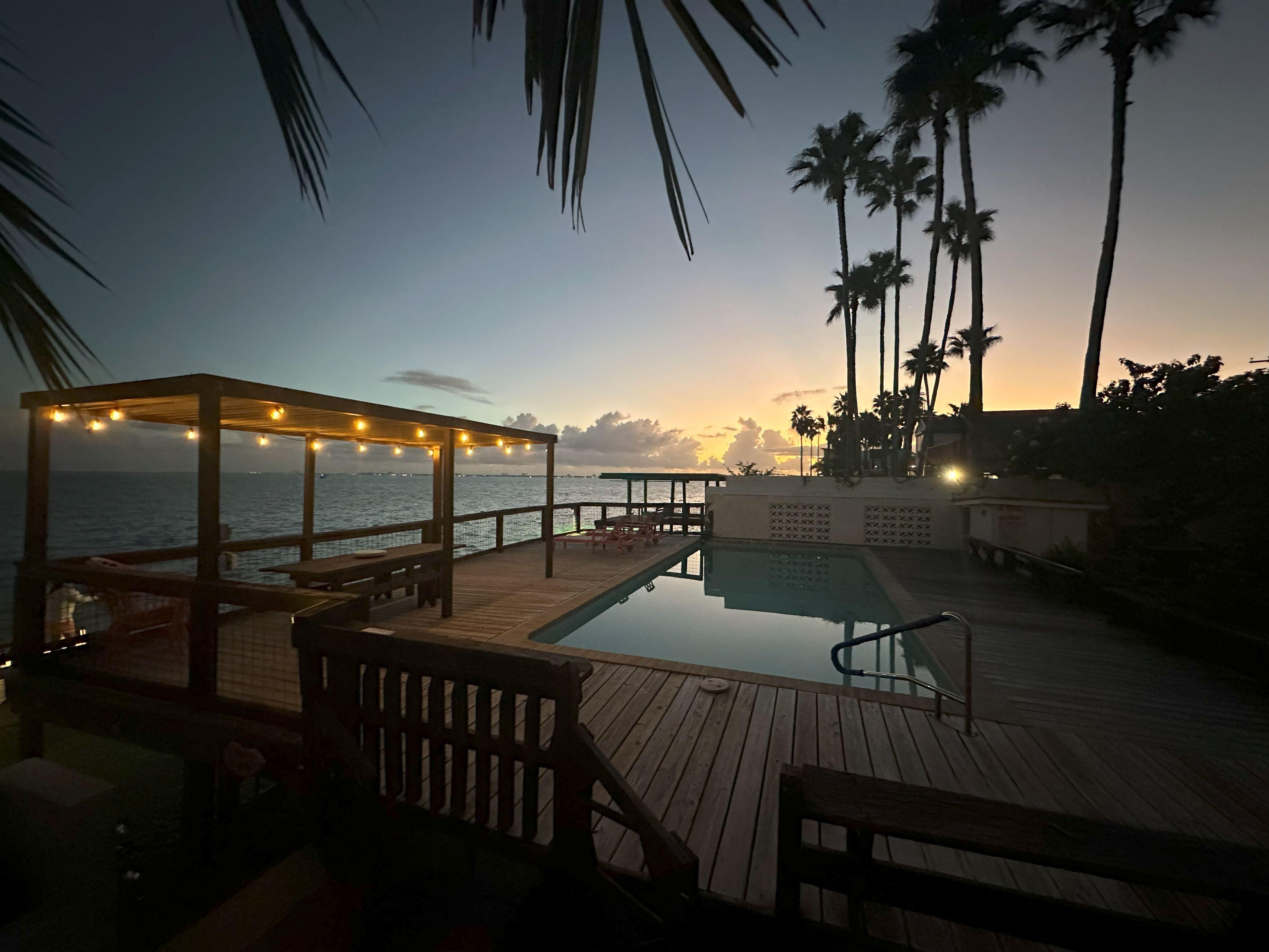 View of the pool and deck