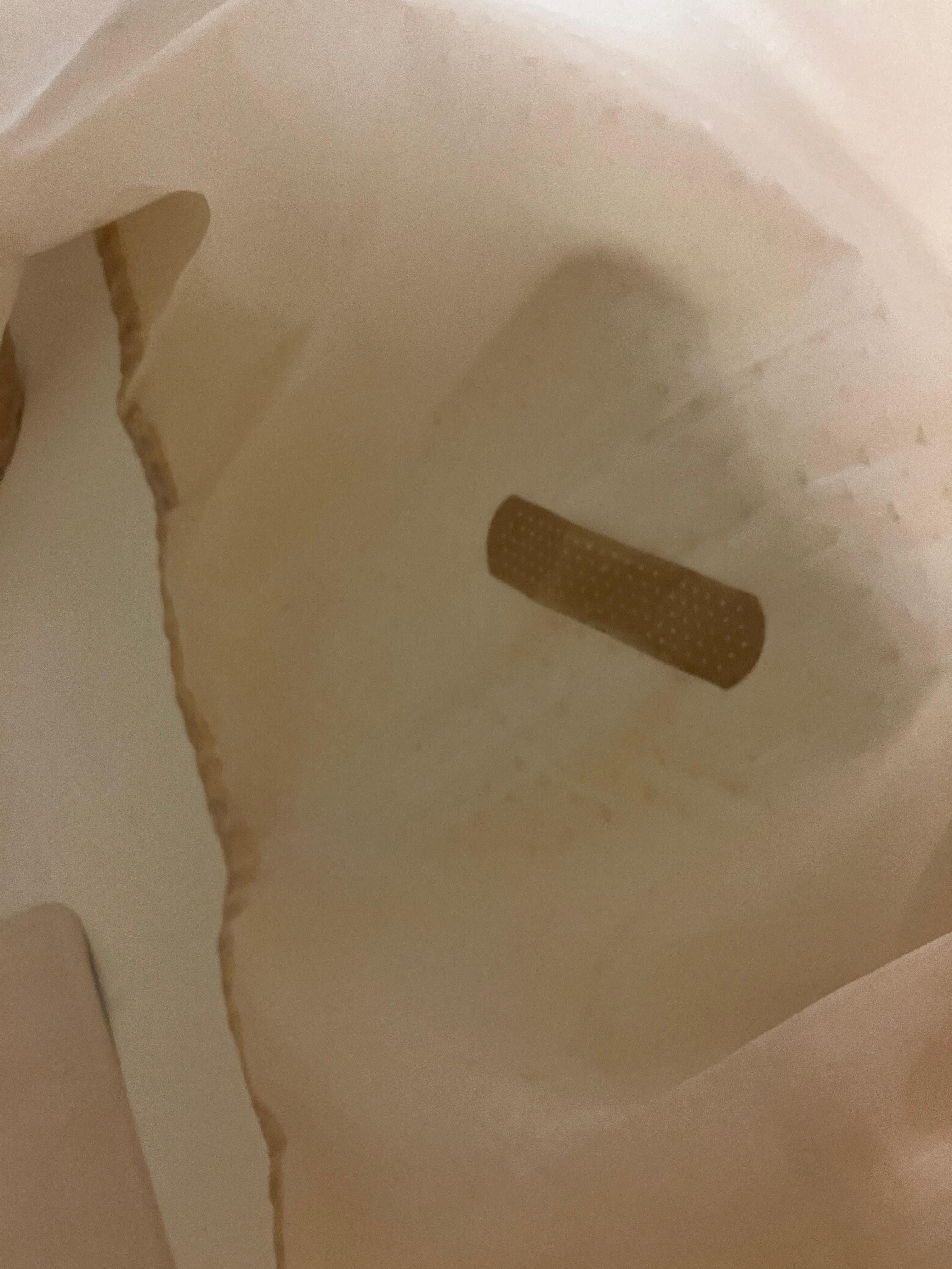 Band aid left on shower curtain 
