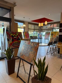 There was an art gallery in a section of the lobby.