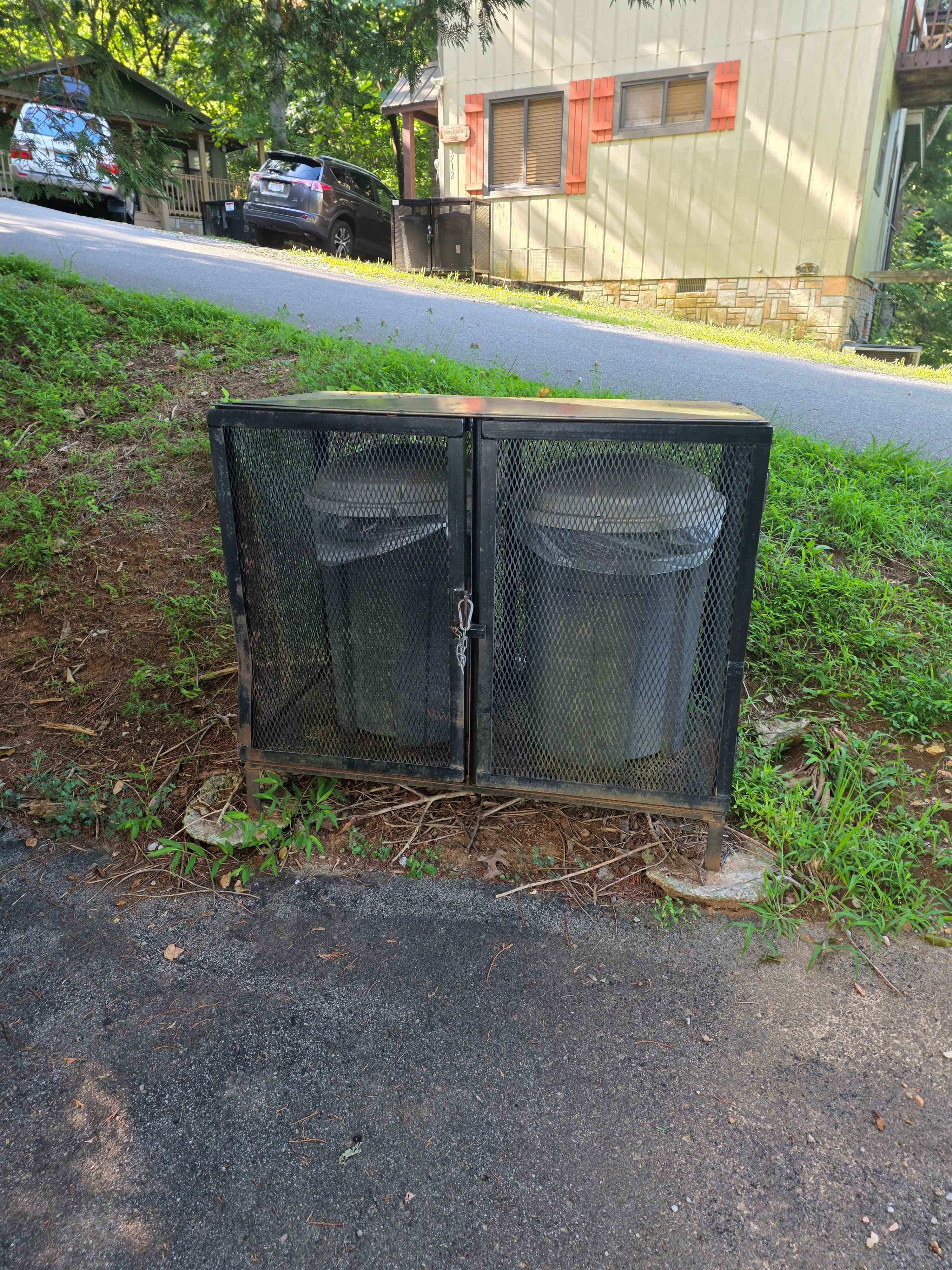 Outside secured waste can area