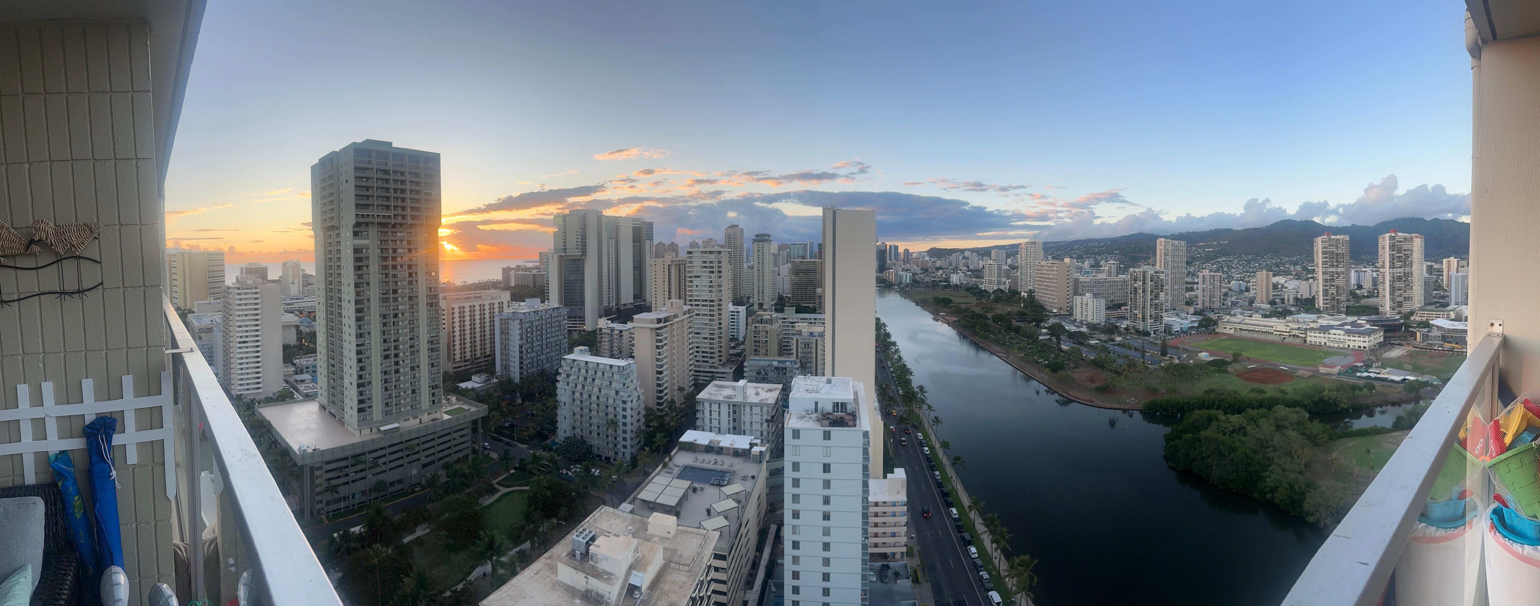 View from the balcony. Friday nights you can see fireworks held at the Hilton.