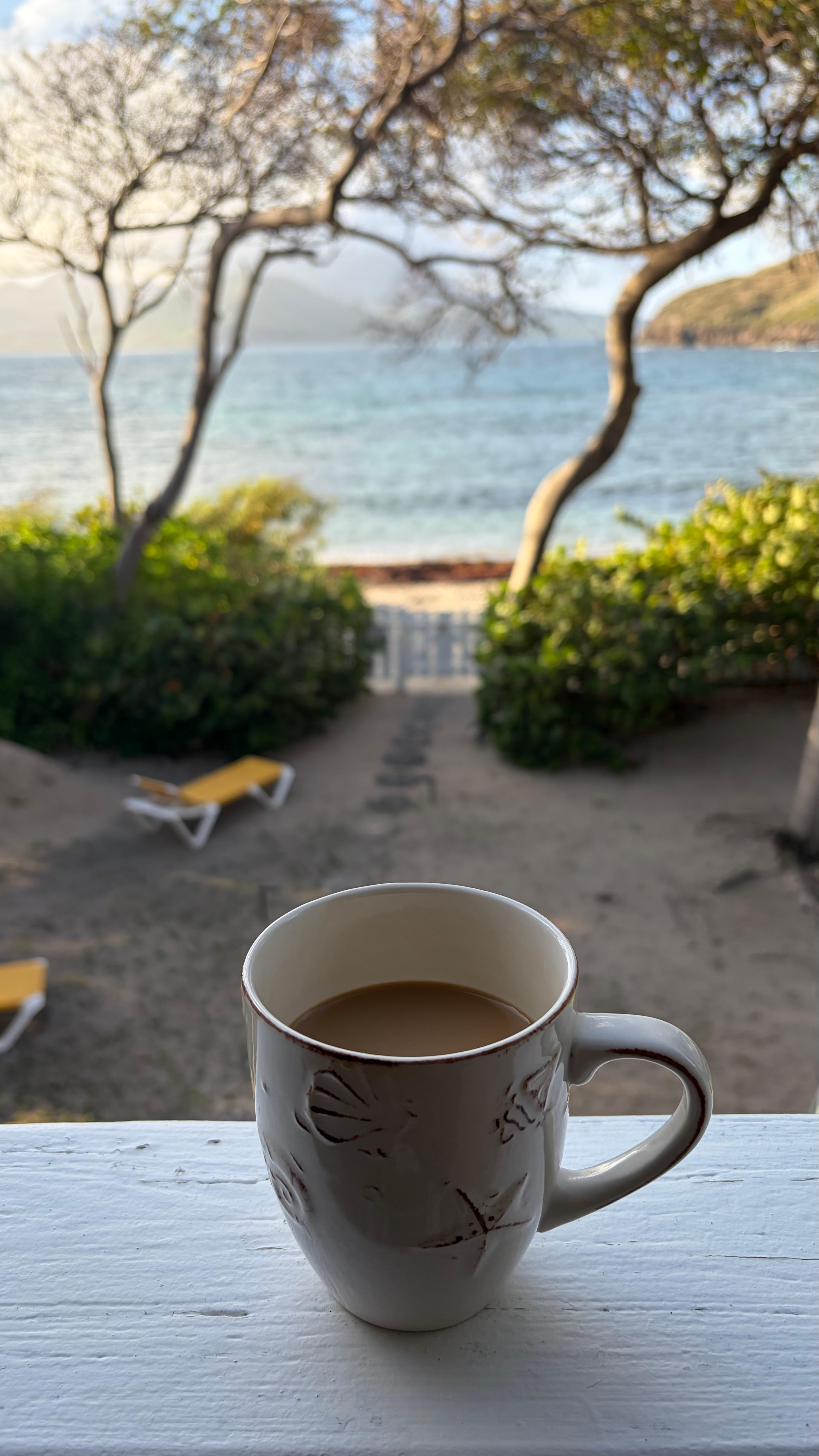 Coffee with a sunrise and views of Nevis every morning 
