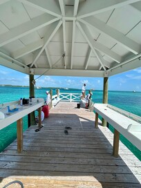 Neighborhood pier with fish cleaning station!