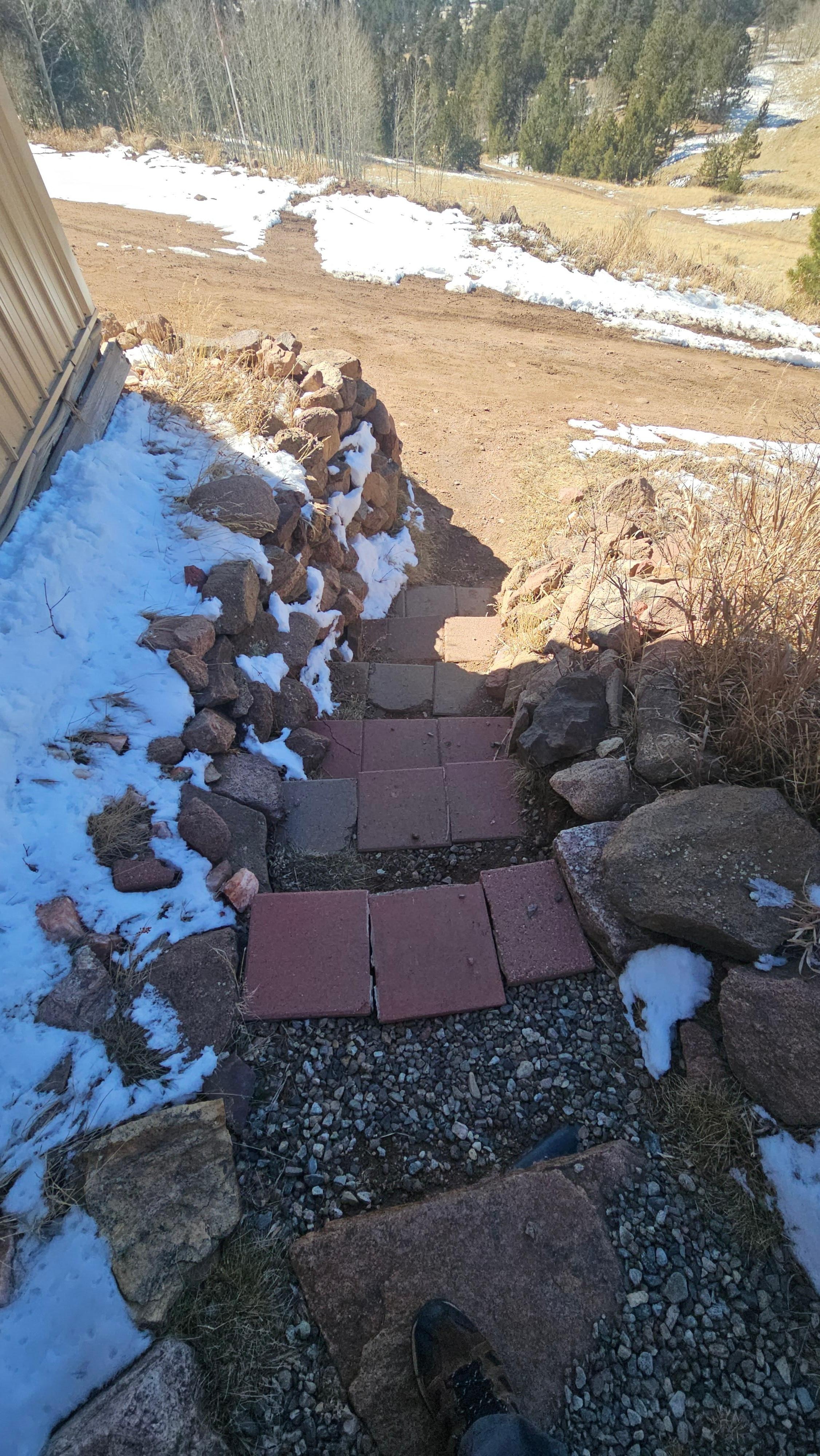 Beware of narrow steps and loose pavers. 