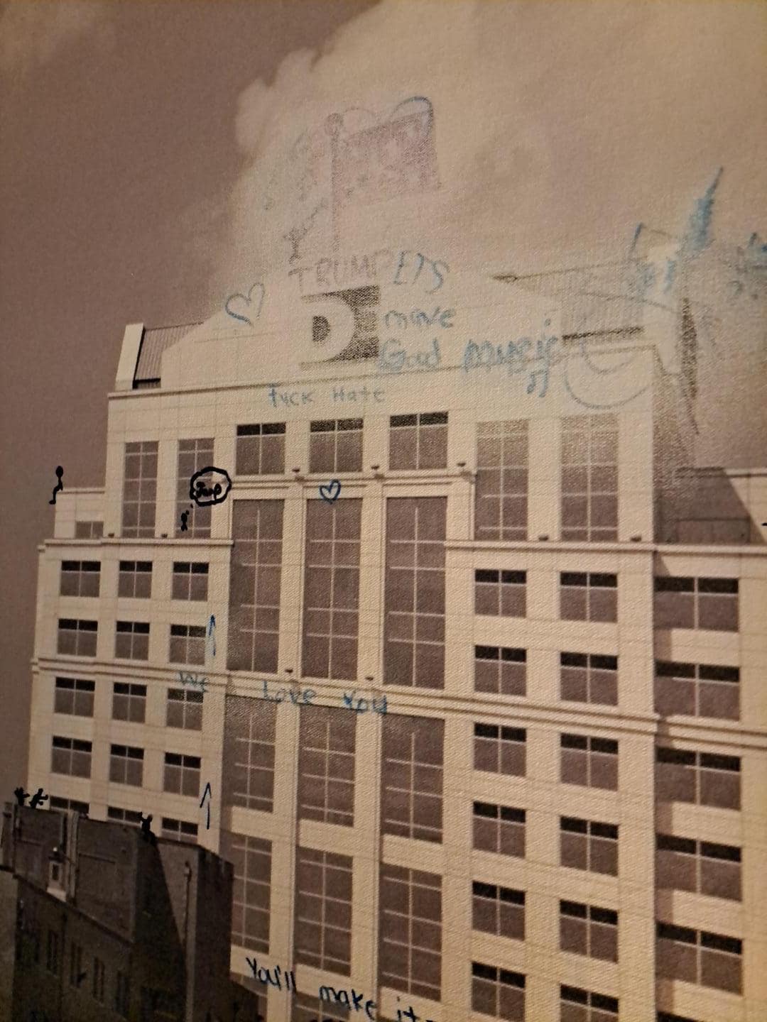 Graffiti on artwork in room