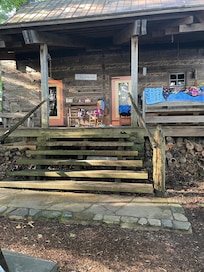 The covered porch facing the lake.