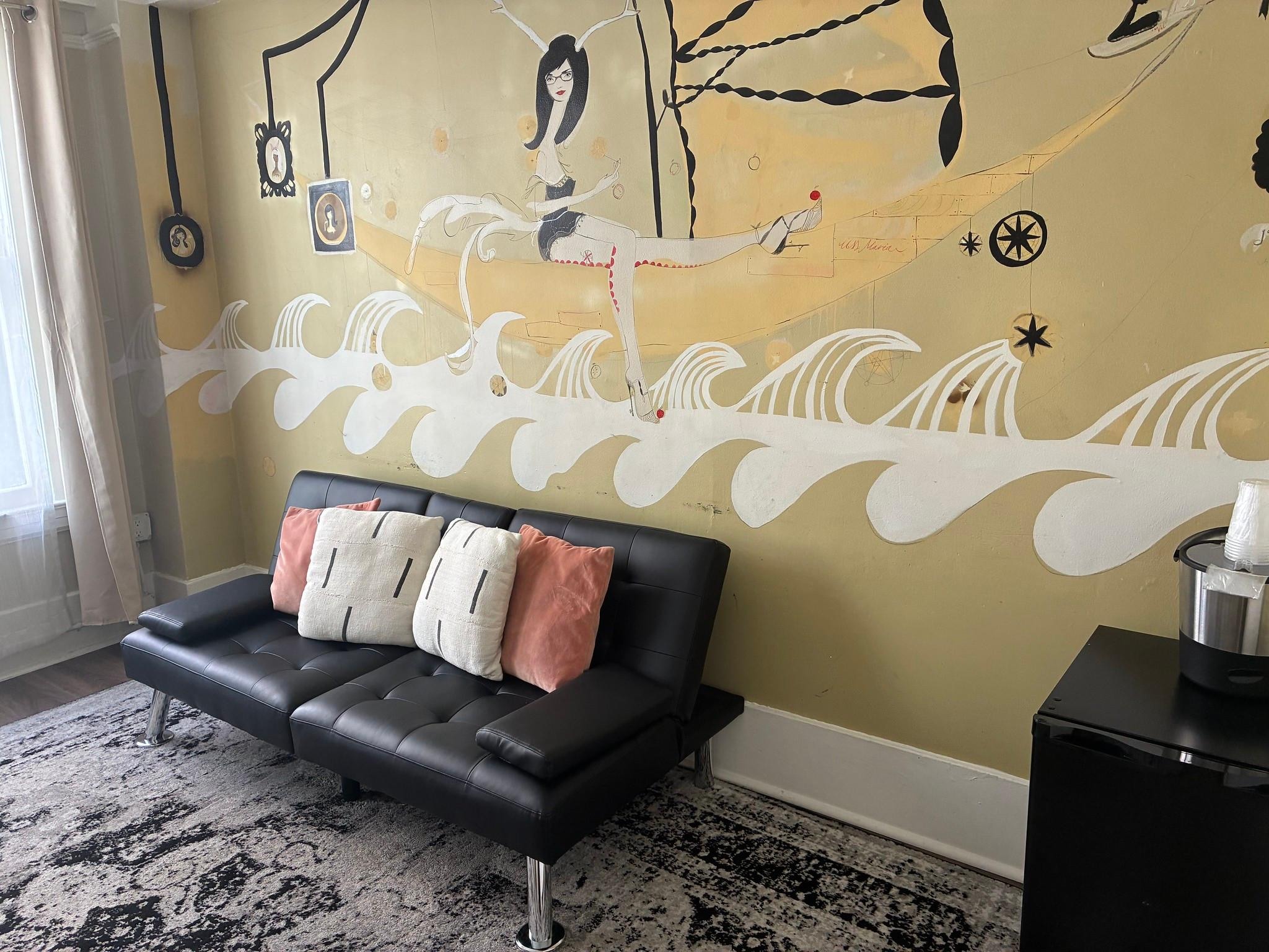 Each room is decorated differently -- this is the 'living area' in the Accessible room