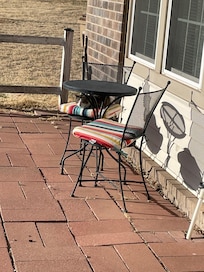neighborhood kitty liked to sit in chair on sunny porch