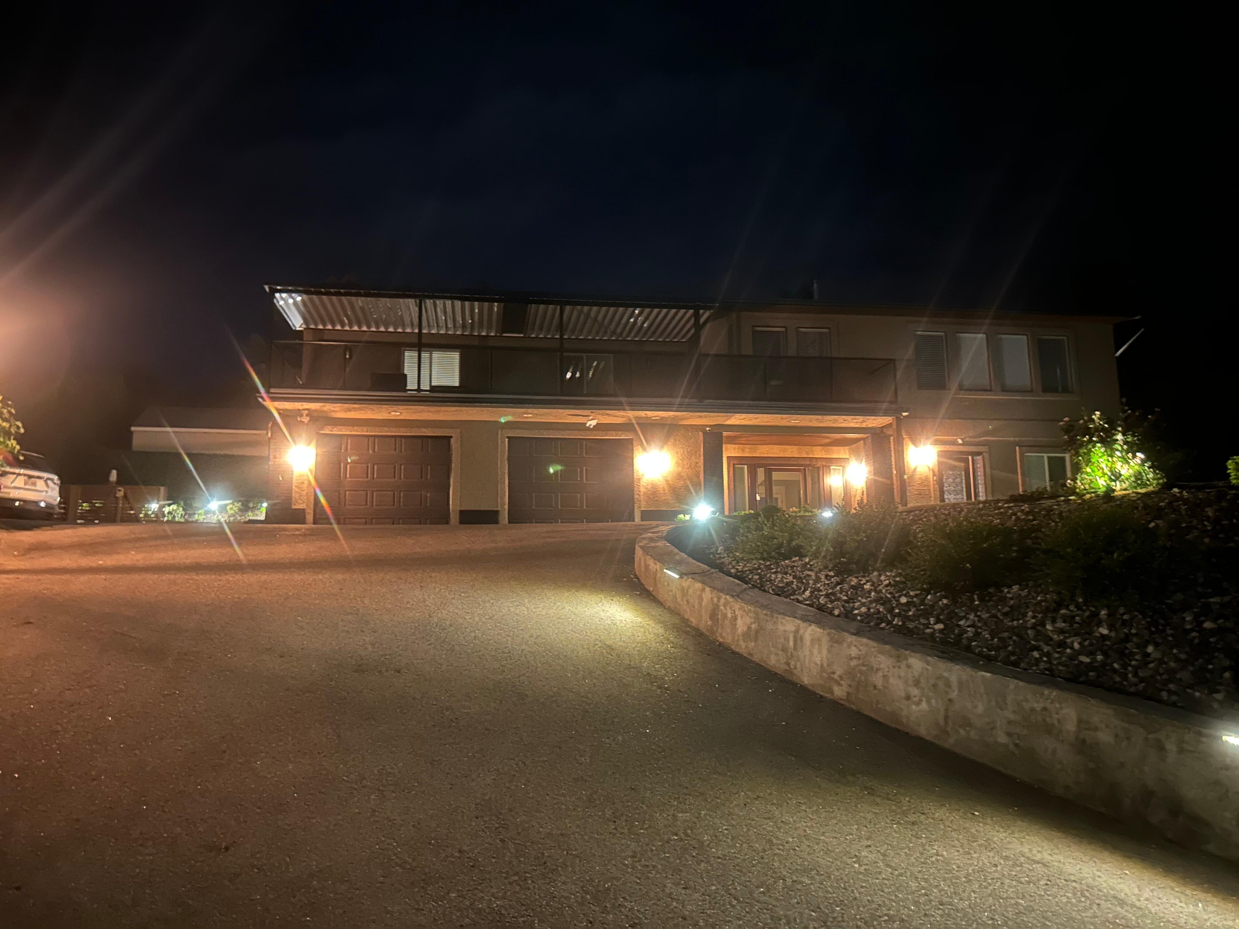 The home was lit up beautifully at night. 