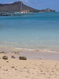 View of Diamond Head from the beach behind Ilikai hotel property