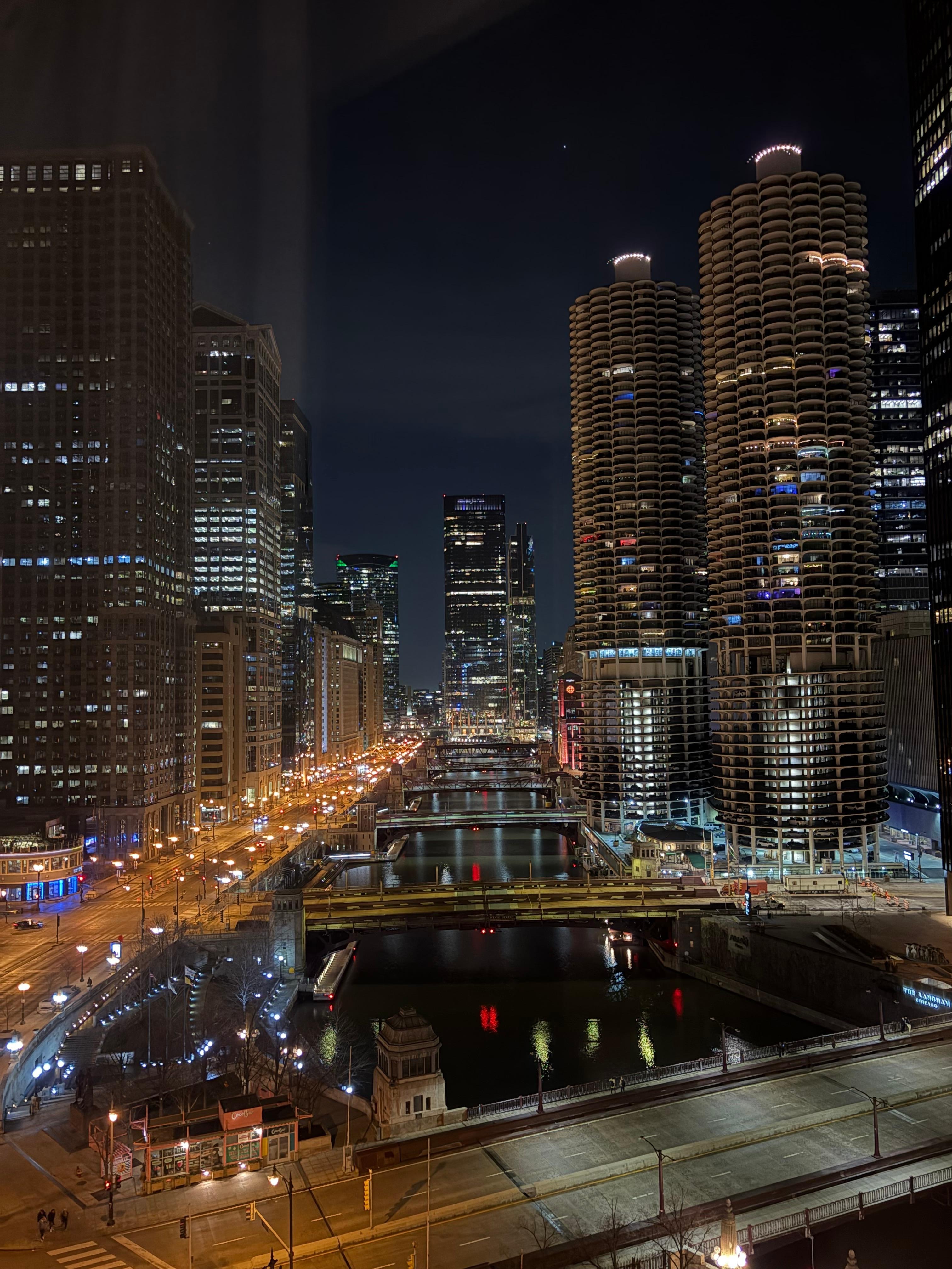 View from room- river view at night 