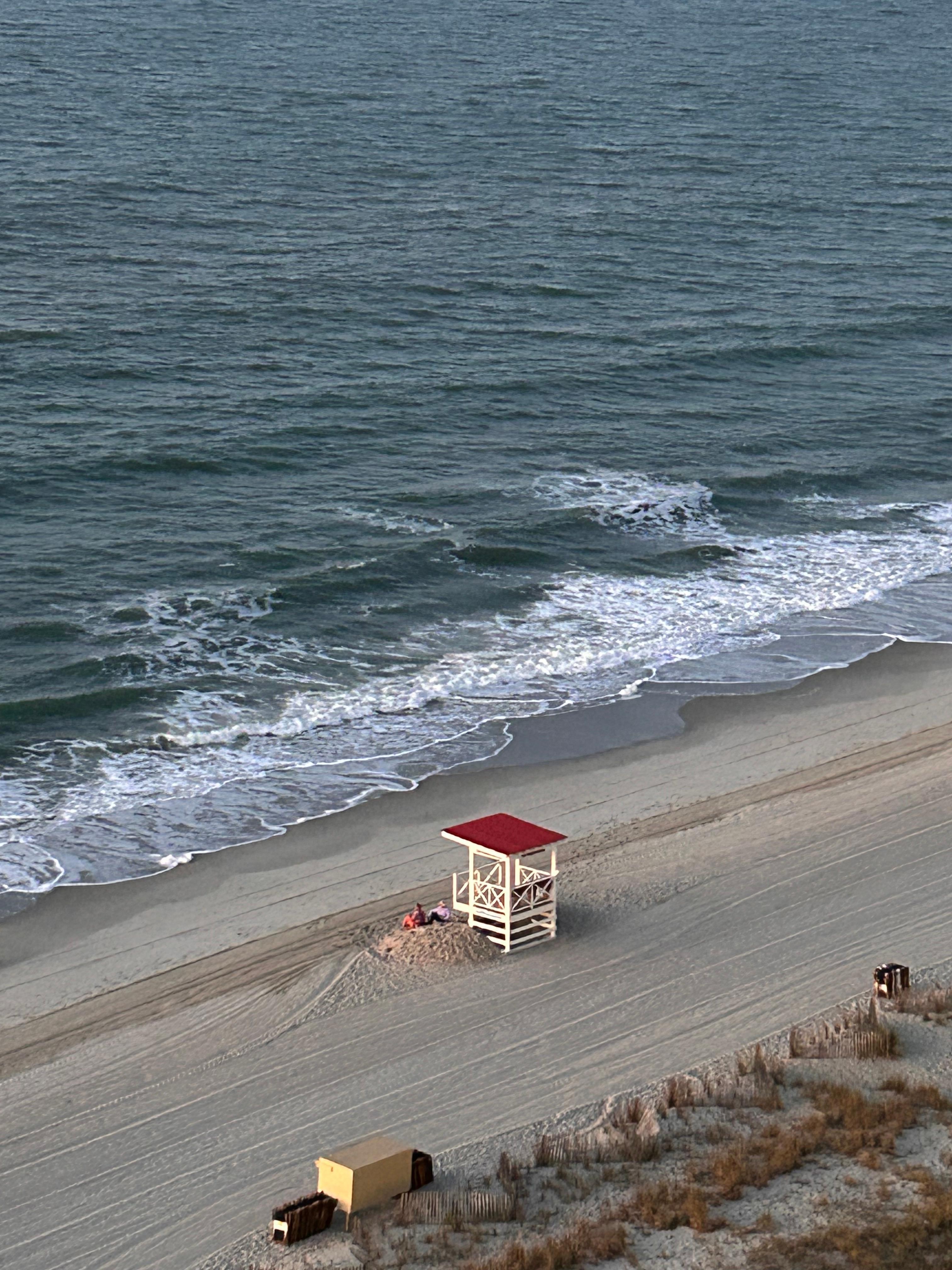Looking down from the balcony lifeguard stand